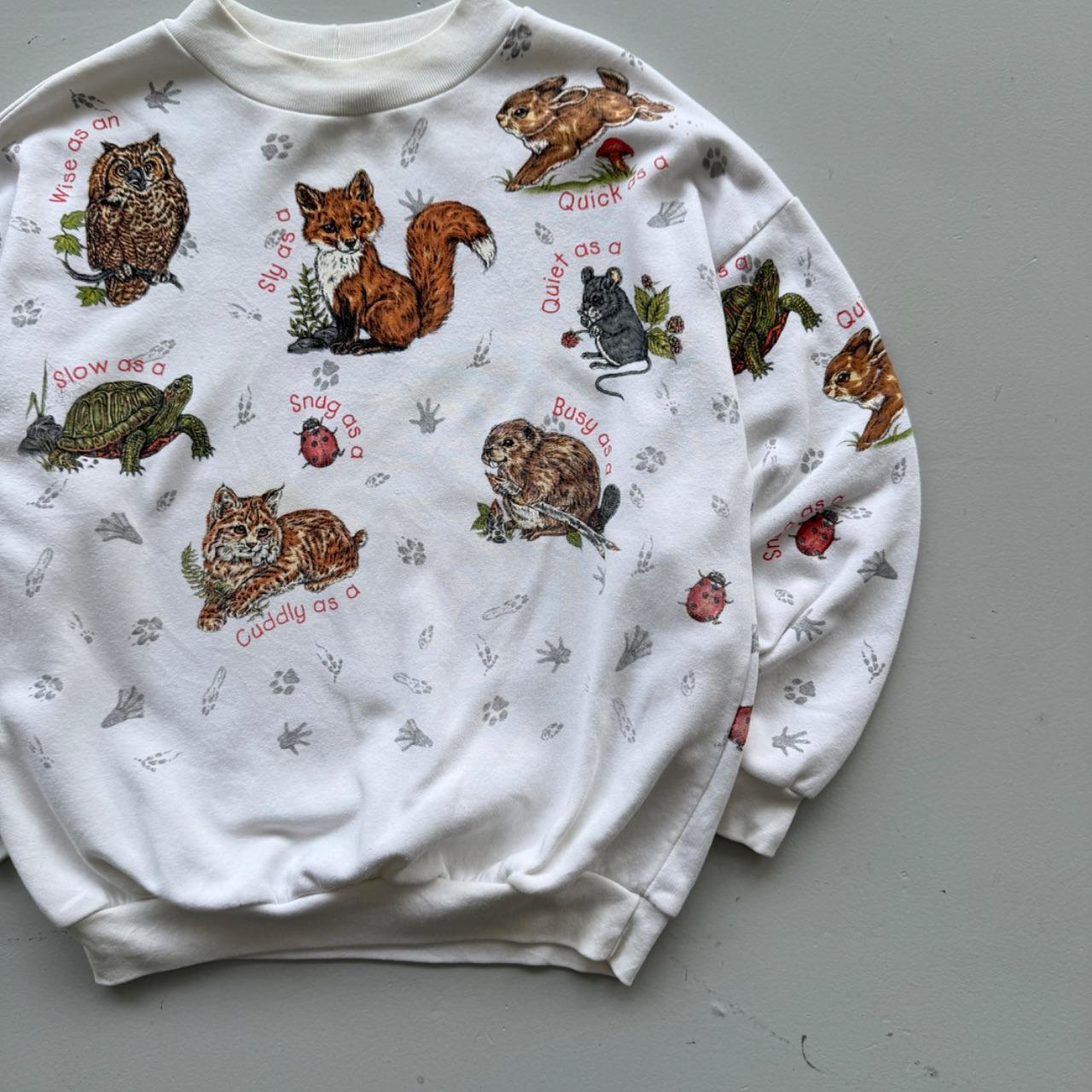 White Cartoon Animal's 90’s Vintage Graphic Sweatshirt - Size 8