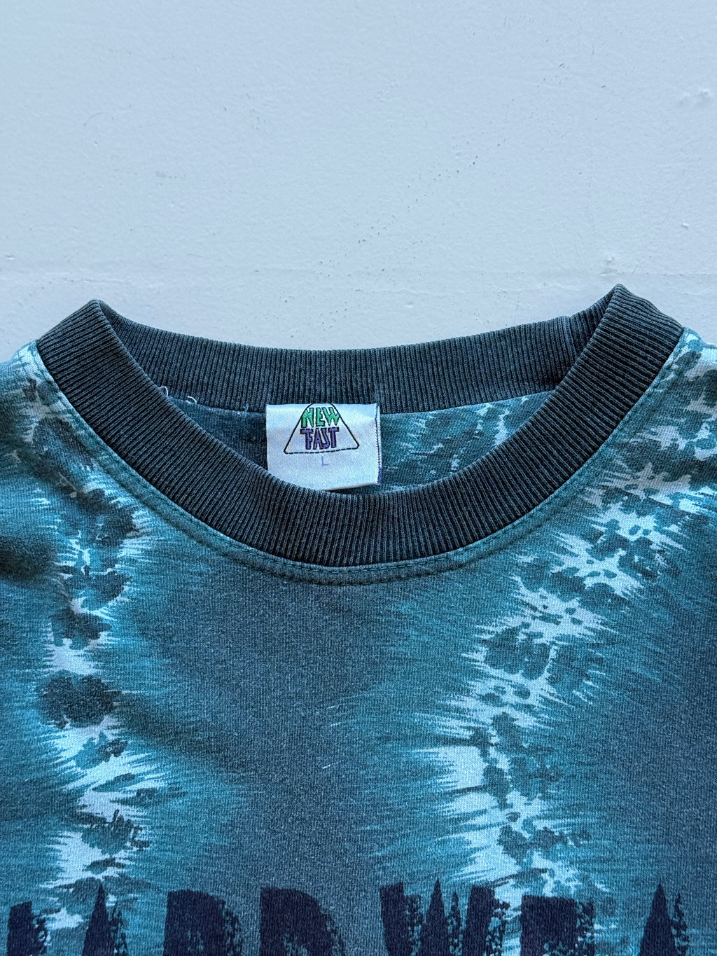 Blue Tie-Dye Green Mountain 90's Long Sleeve Surfer T-Shirt - Large