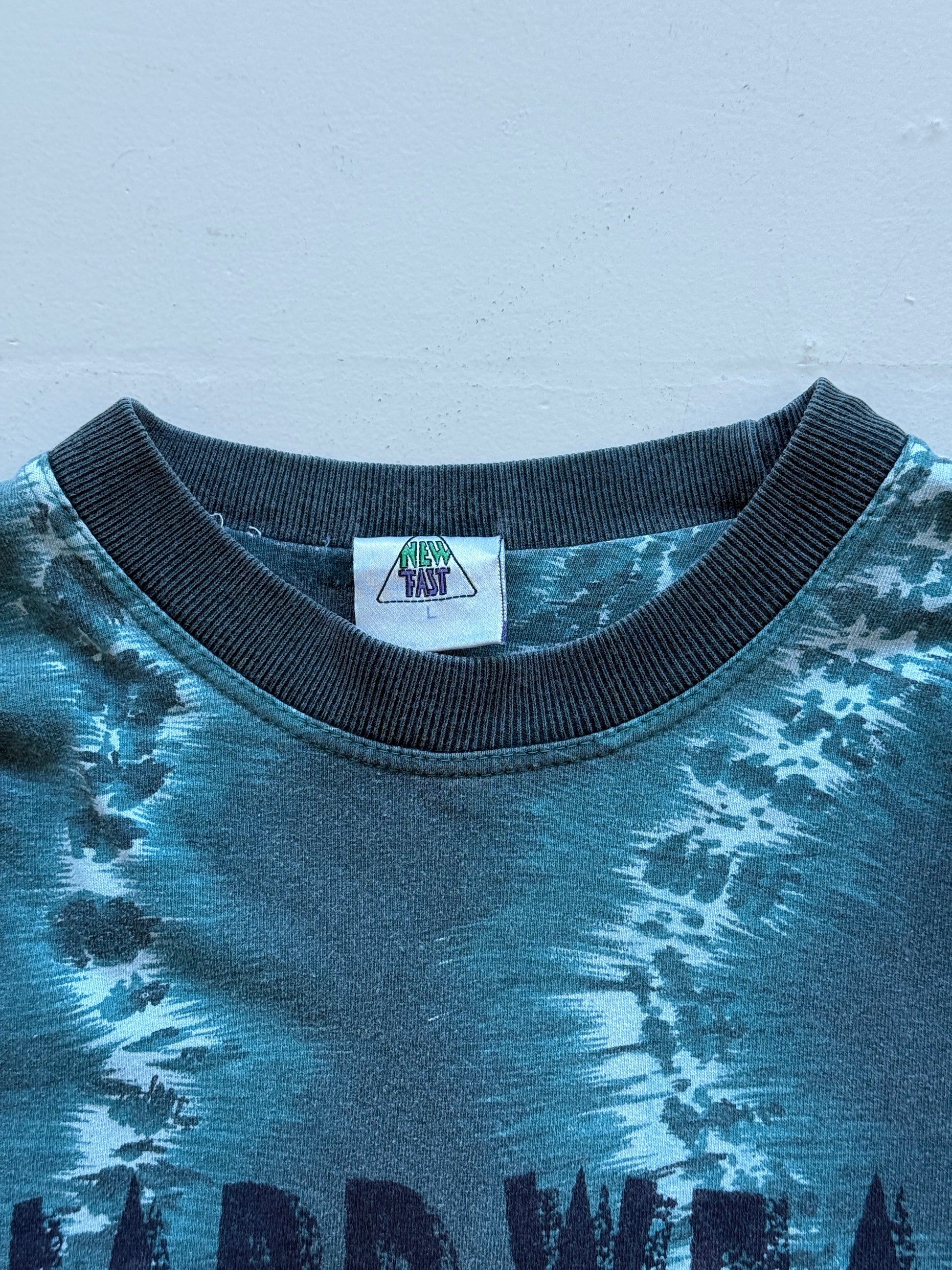 Blue Tie-Dye Green Mountain 90's Long Sleeve Surfer T-Shirt - Large