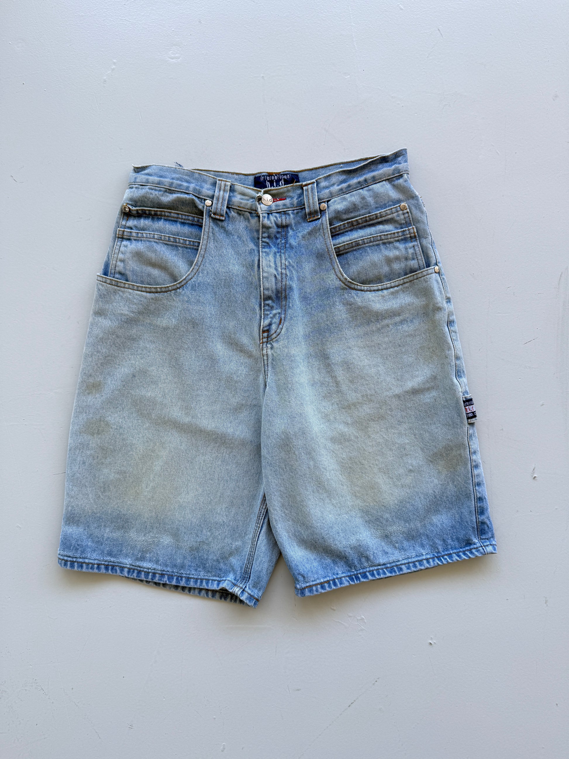 Light Blue HID 90's Vintage Baggy Hip Hop Carpenter Denim Shorts - W32 x L10.5