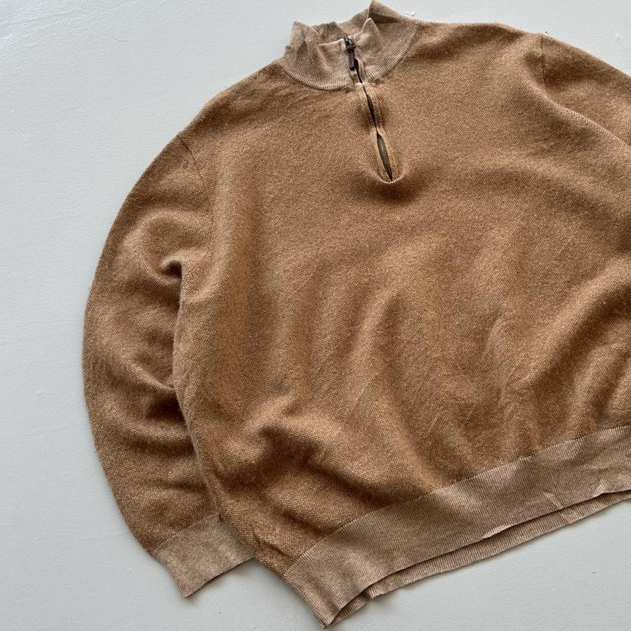 Tan Cashmere Polo Ralph Lauren Quarter Zip Sweatshirt - XL / 2XL Boxy
