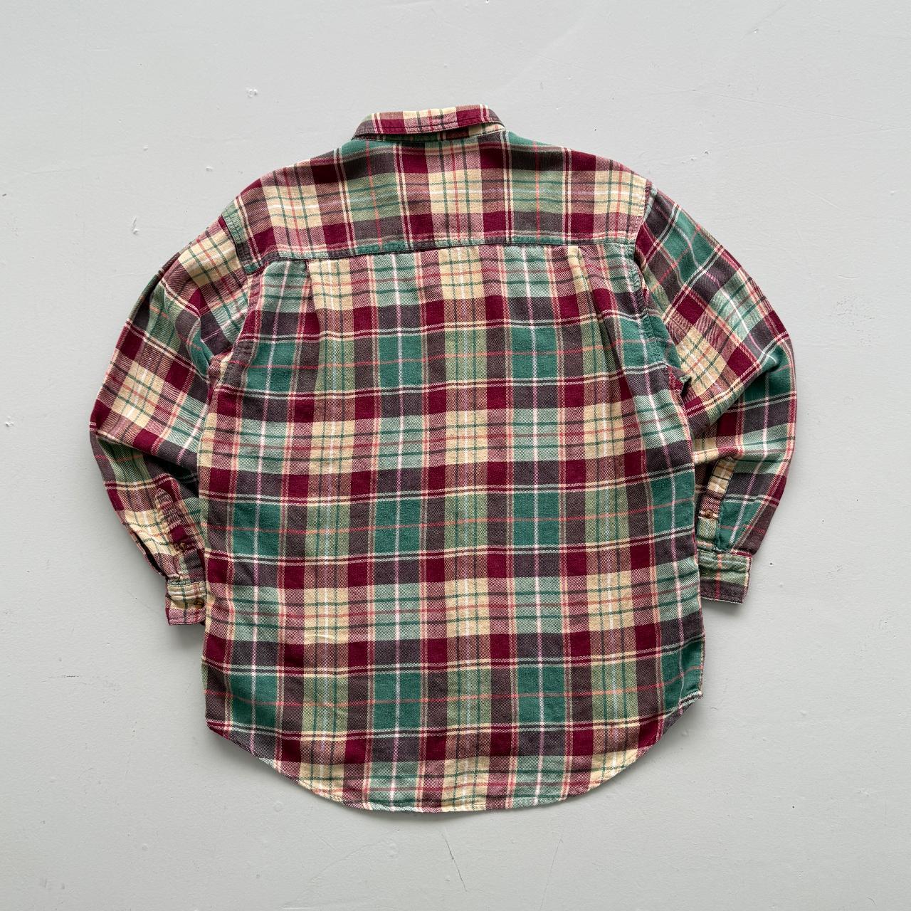 Green and Red Checkered Long Sleeve 90s Vintage Flannel Shirt - Large