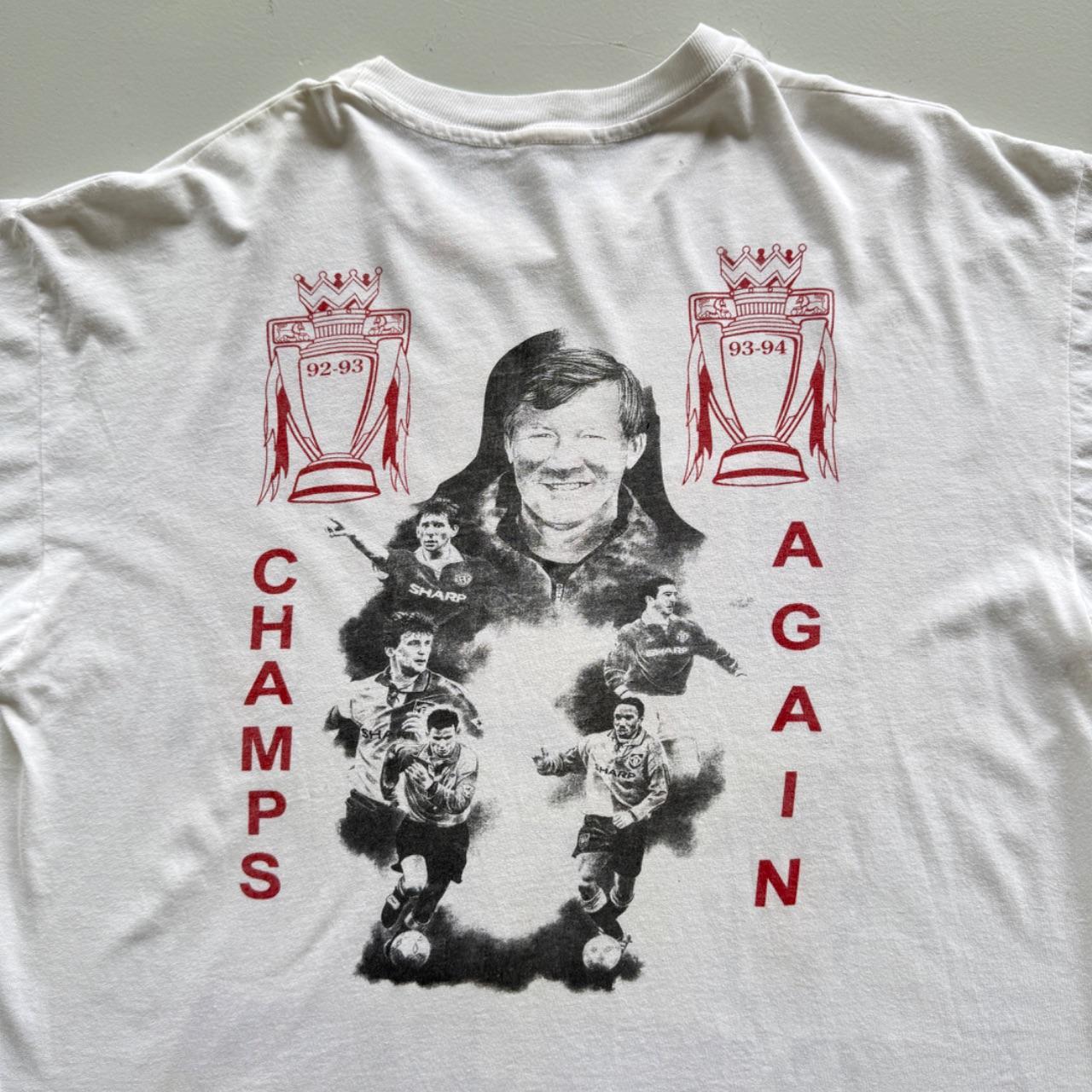 White Manchester United 90s Vintage Double Champions T-Shirt - XL