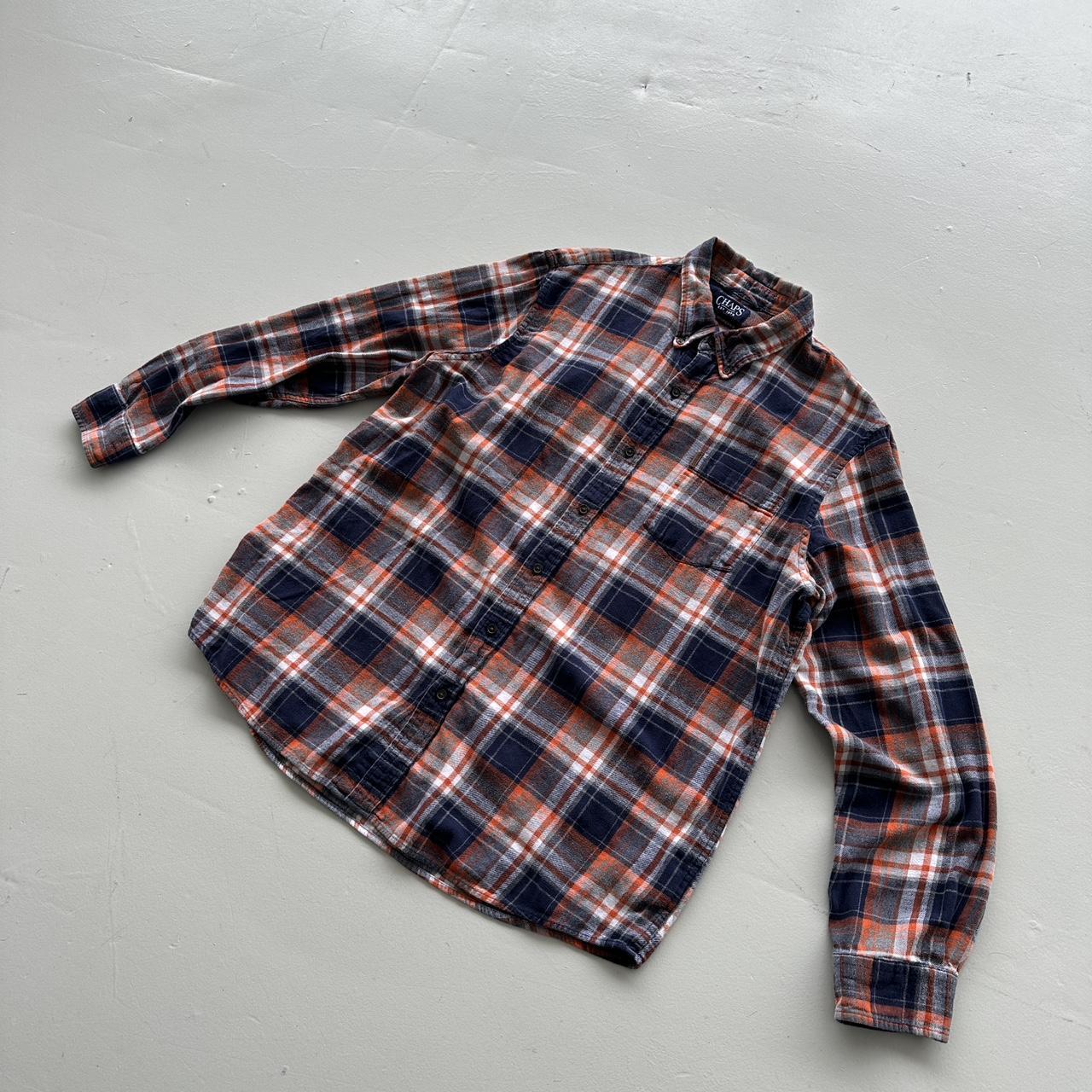 Orange Navy Checkered Chaps 90s Vintage Long sleeve - 2XL