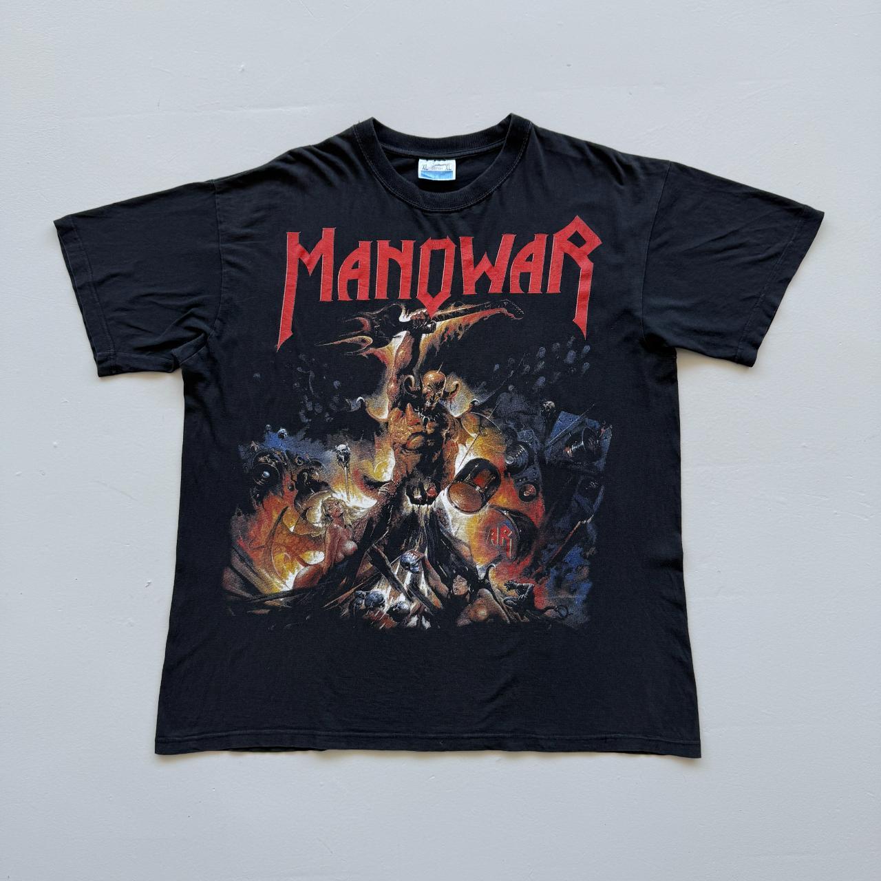 Black Manowar Metal Band Euro Vintage 90s T-shirt - XL
