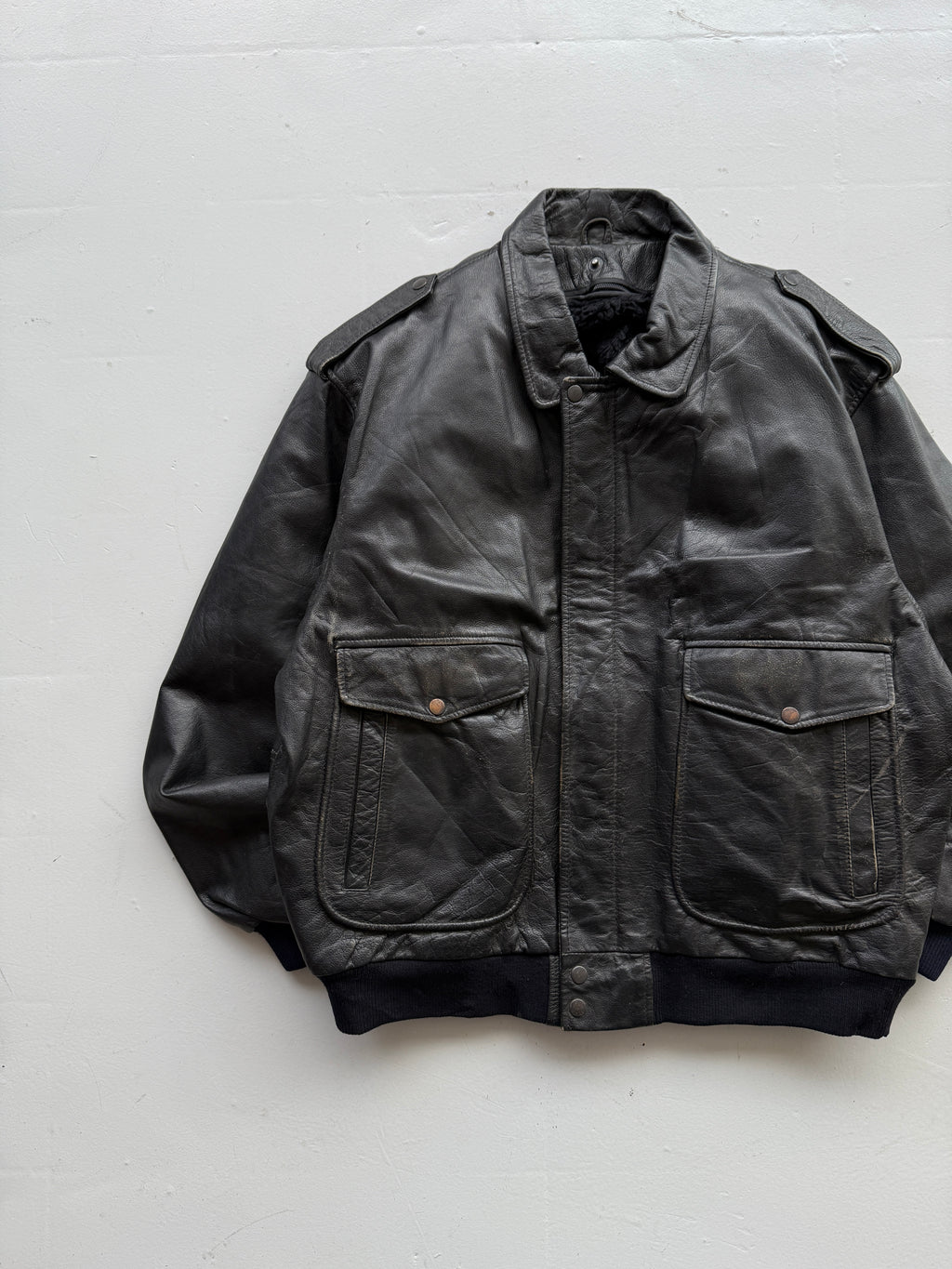 Black A2 Leather Vintage Lined Aviation Bomber Jacket 004 - XL