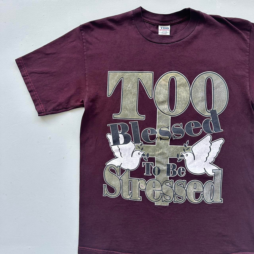 Burgundy Over-dyed Religious Slogan Vintage 90's T-shirt - Large