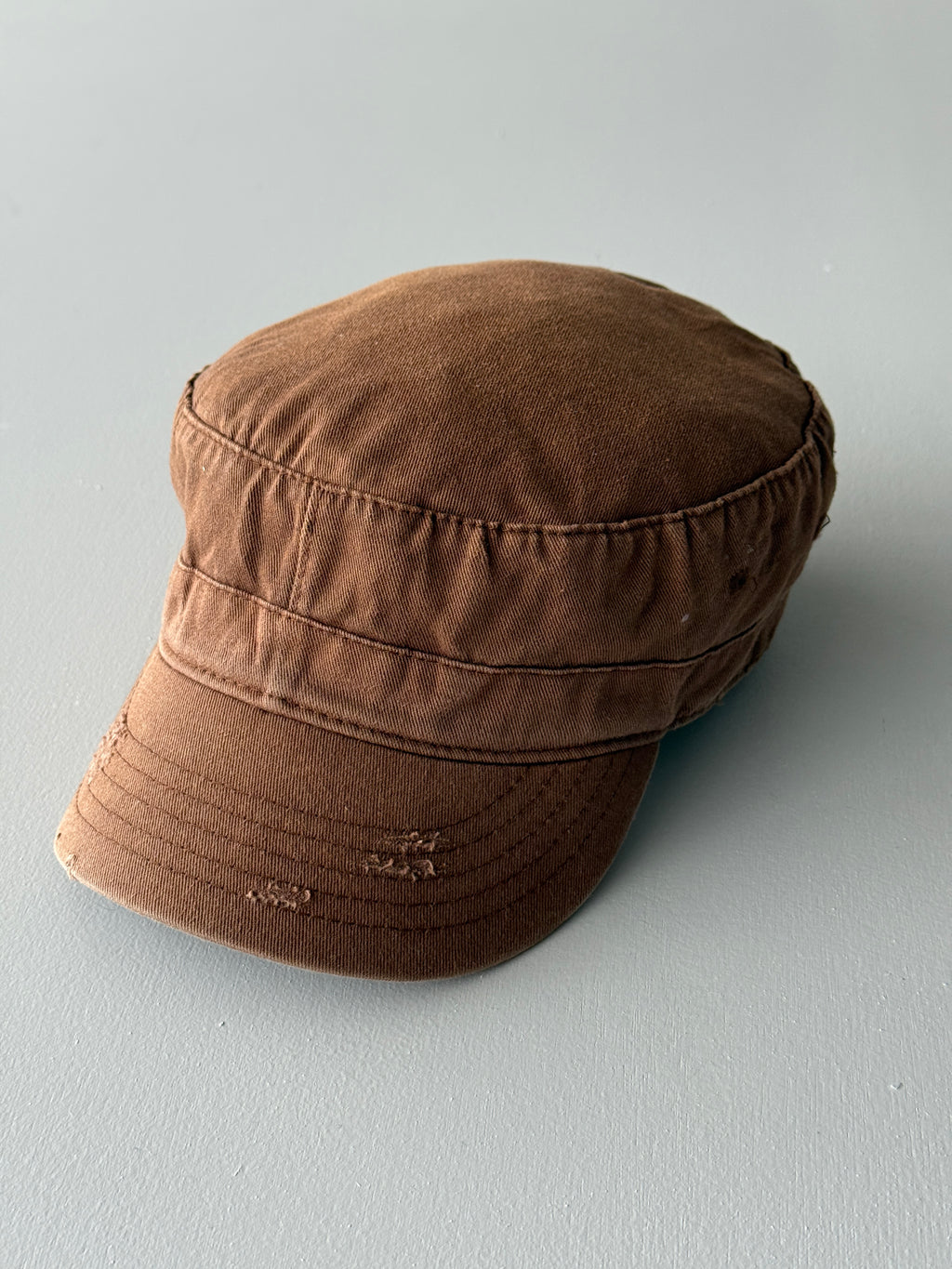 Brown Distressed Y2K Cadet Cap Military Style 00's Grunge Aesthetic