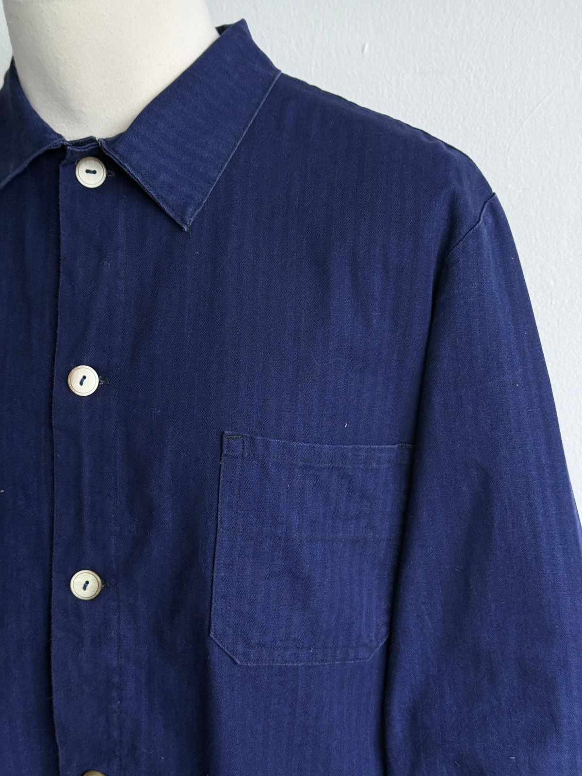 Indigo Blue Herringbone German Vintage Workwear Chore Jacket CH524 - Medium