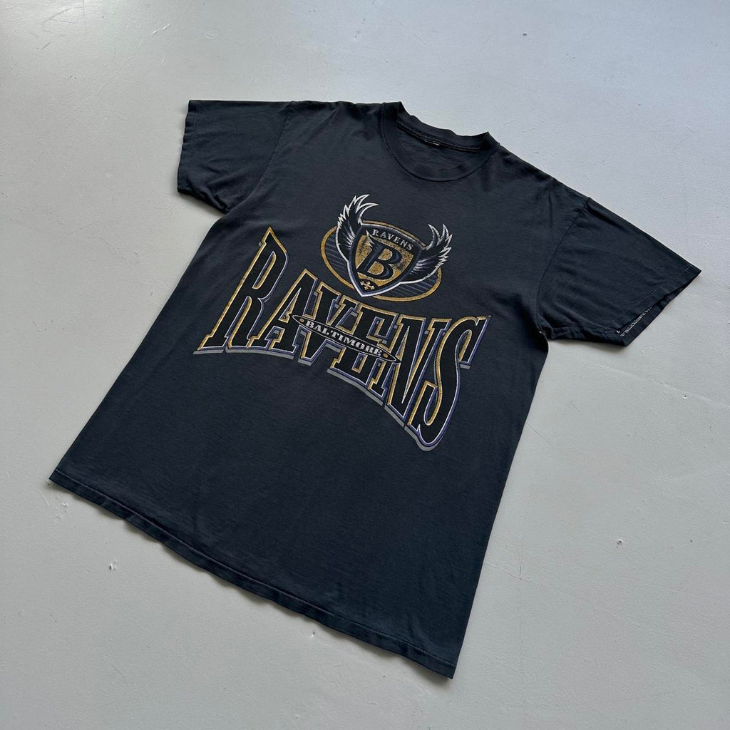 Charcoal Grey / Black Over Dyed Baltimore Ravens Vintage NFL 90's T-shirt - Large