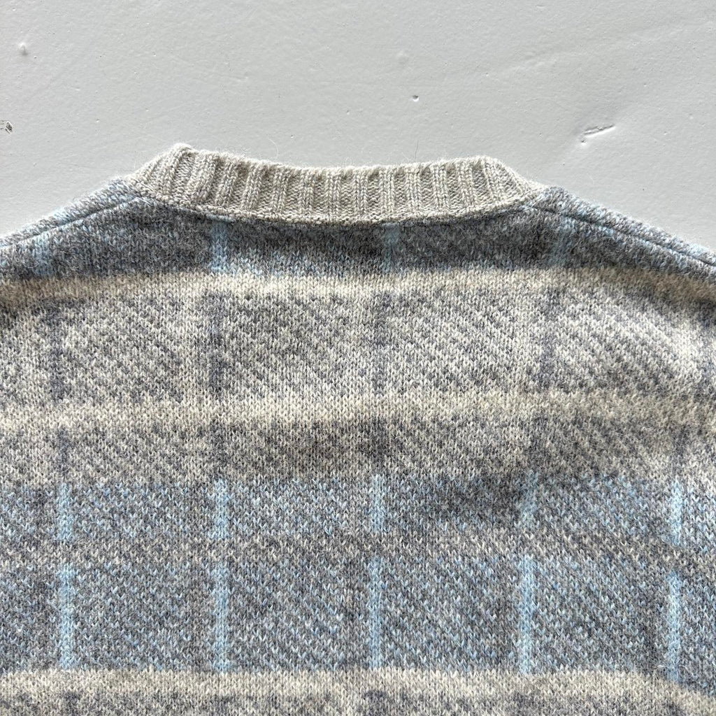 Grey / Blue 90's Vintage Woollen Jumper - Medium