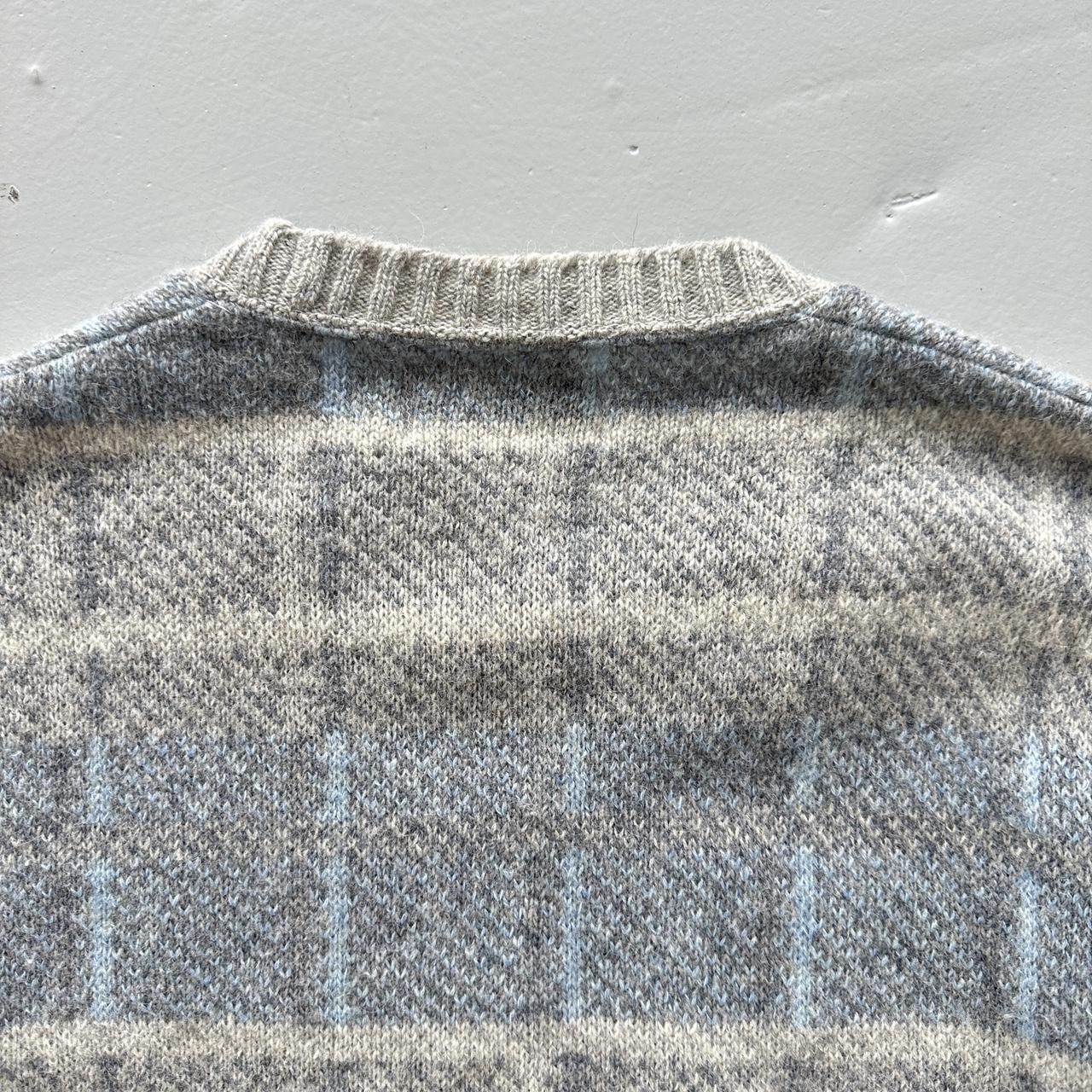 Grey / Blue 90's Vintage Woollen Jumper - Medium