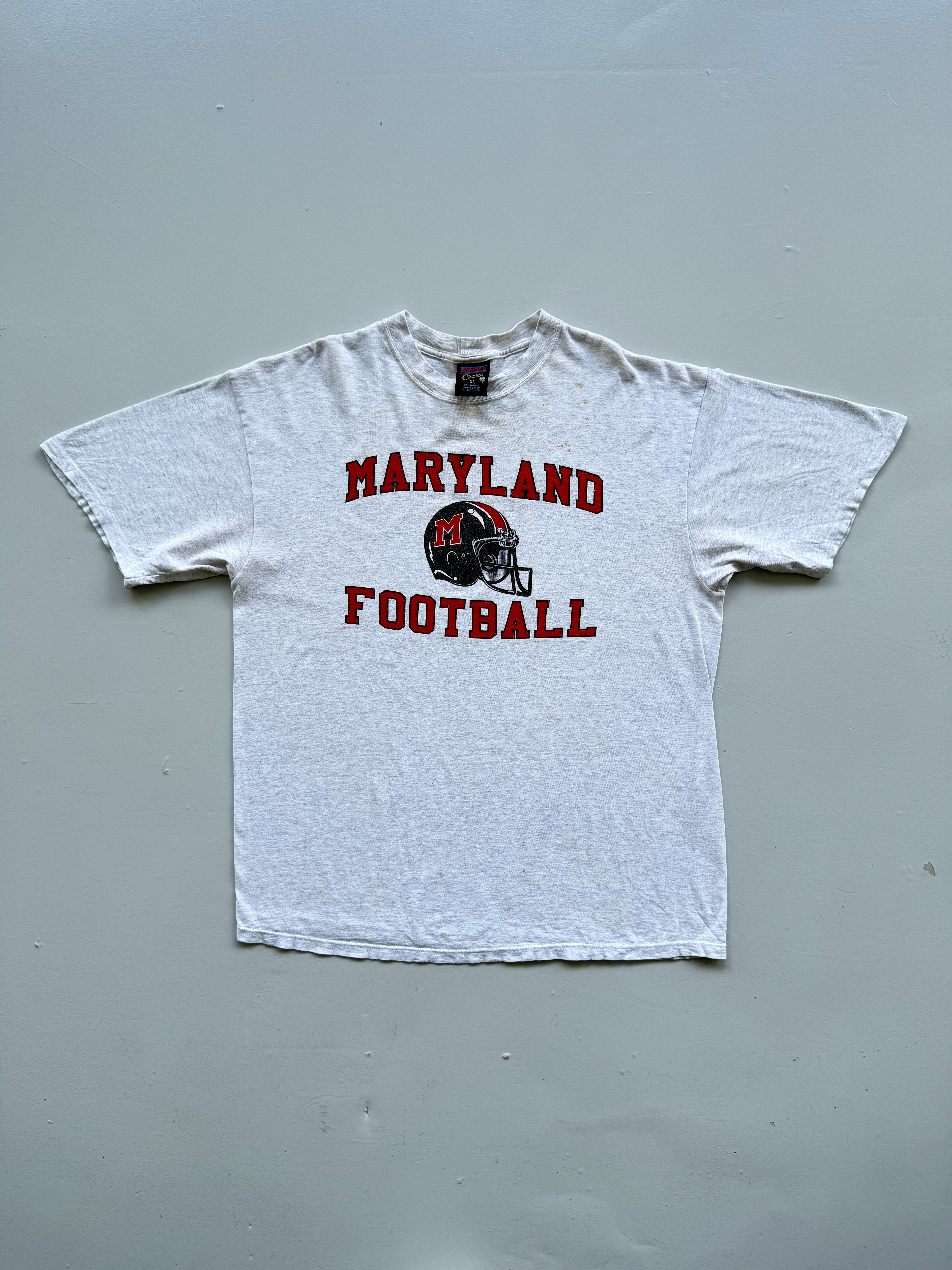 Grey Maryland Football 90's Vintage Single Stitch Graphic T-Shirt - XL