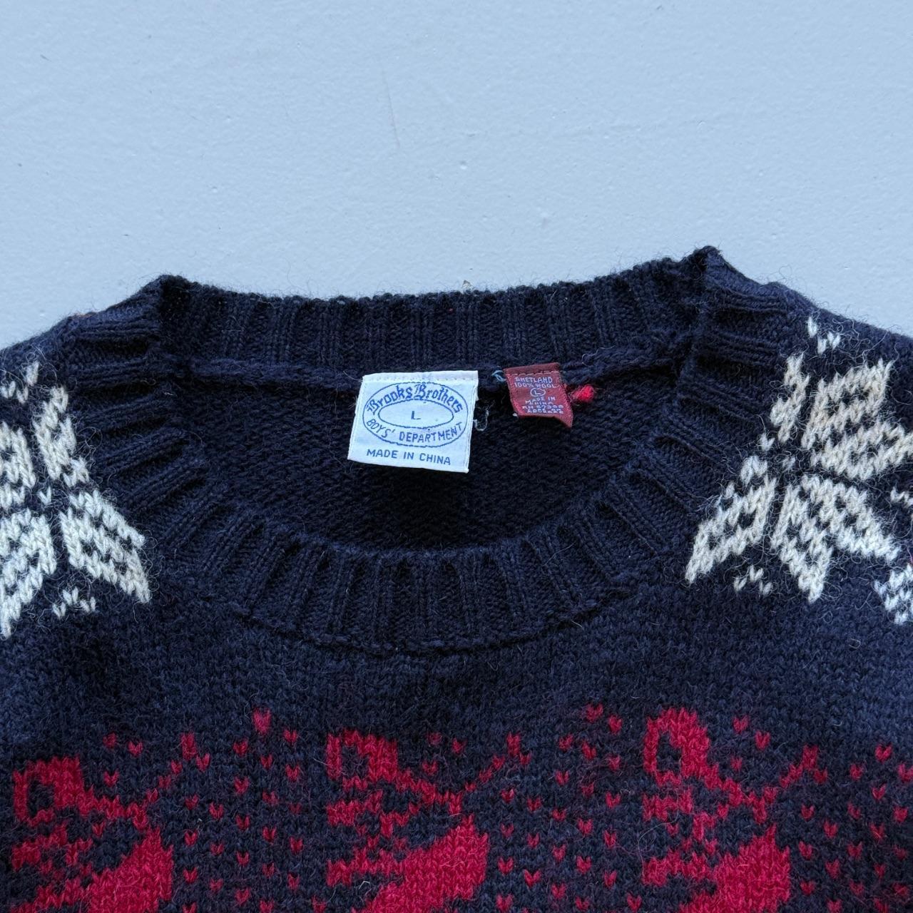 Navy Blue Brooks Brothers Woollen 90's Vintage Christmas Pattern Knit Jumper - Womens 10