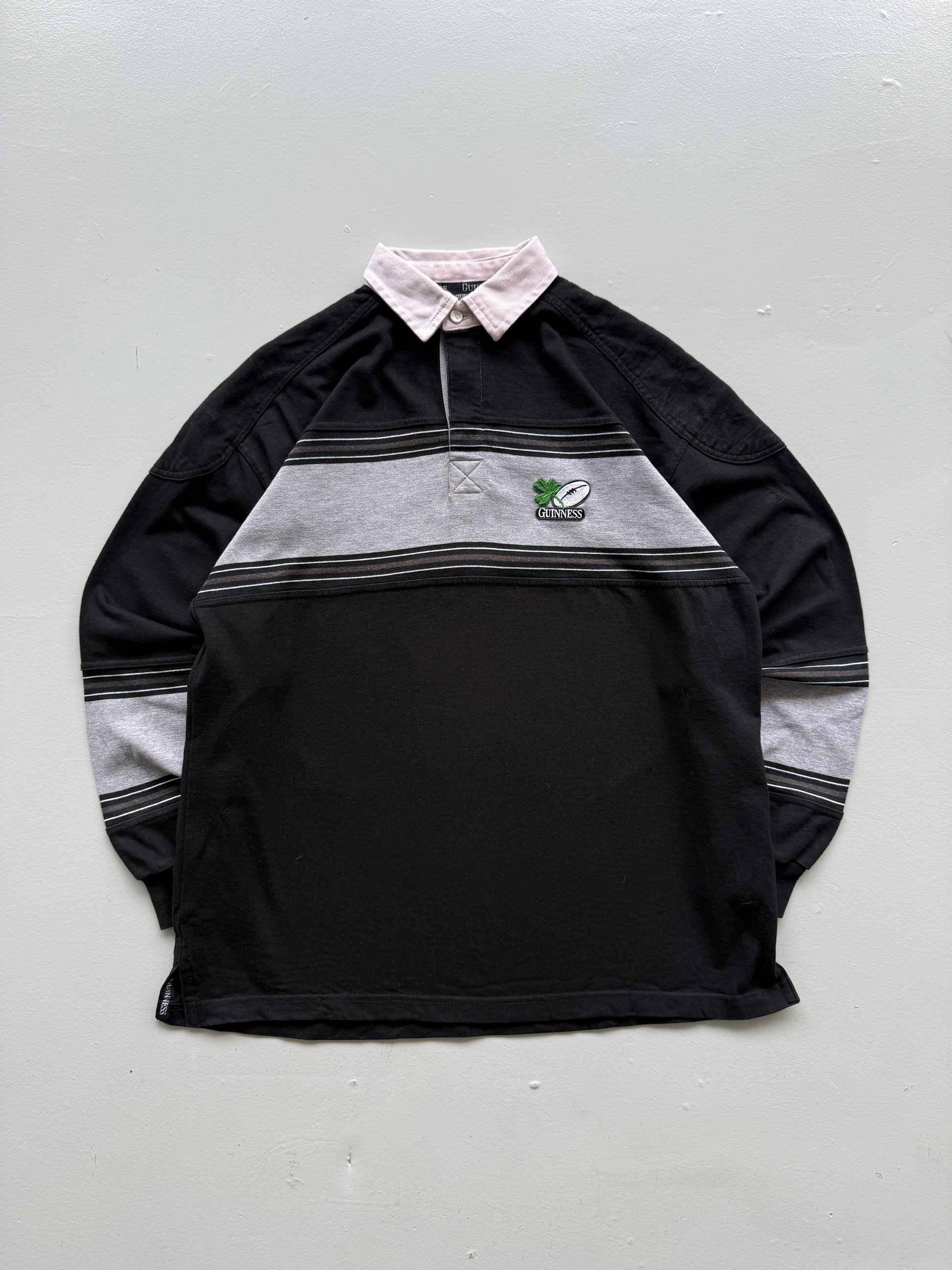 Black Guinness 00'a Vintage Long Sleeve Rugby Polo Jersey - Large