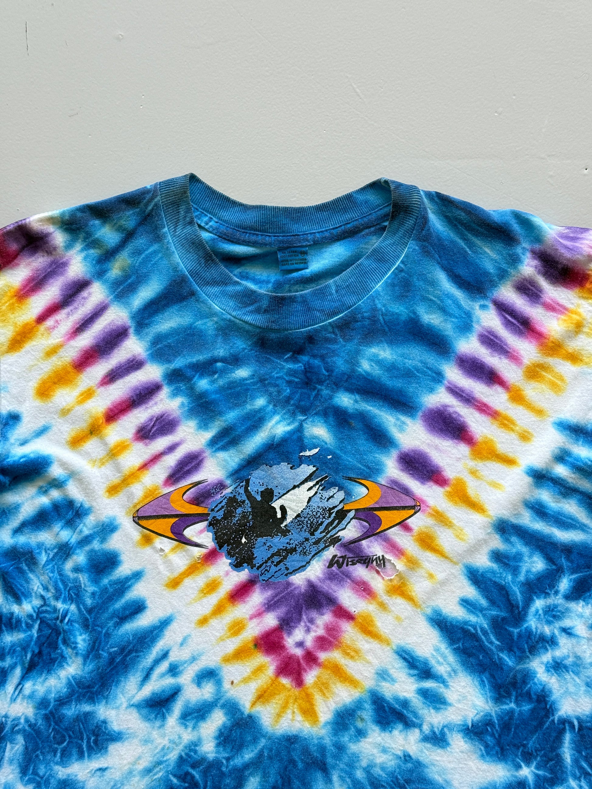 Blue Tye-dye Surfer 90's Vintage Single Stitch Graphic T-Shirt - Medium