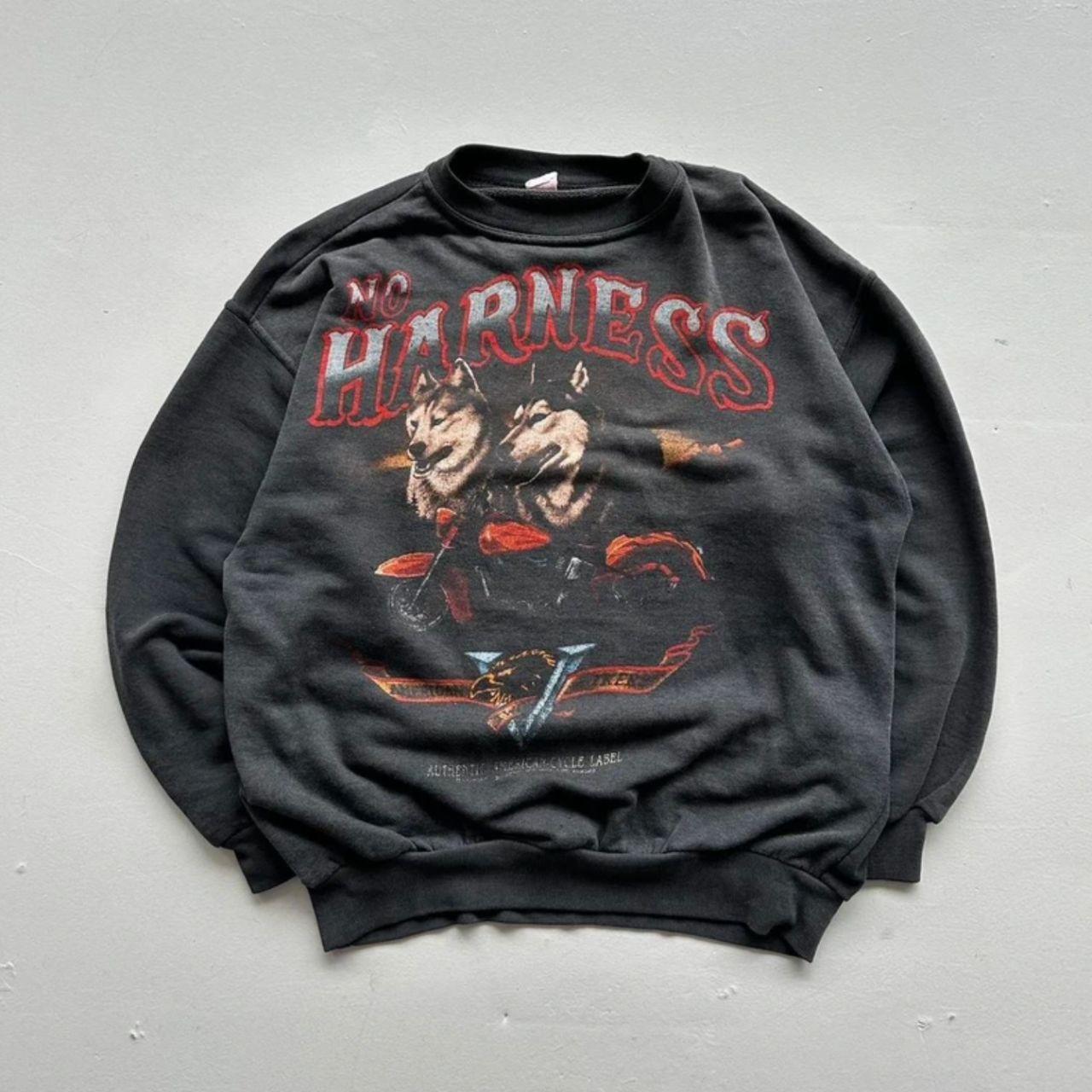 Black Biker No Harness Wolves Vintage Graphic Sweatshirt - Medium