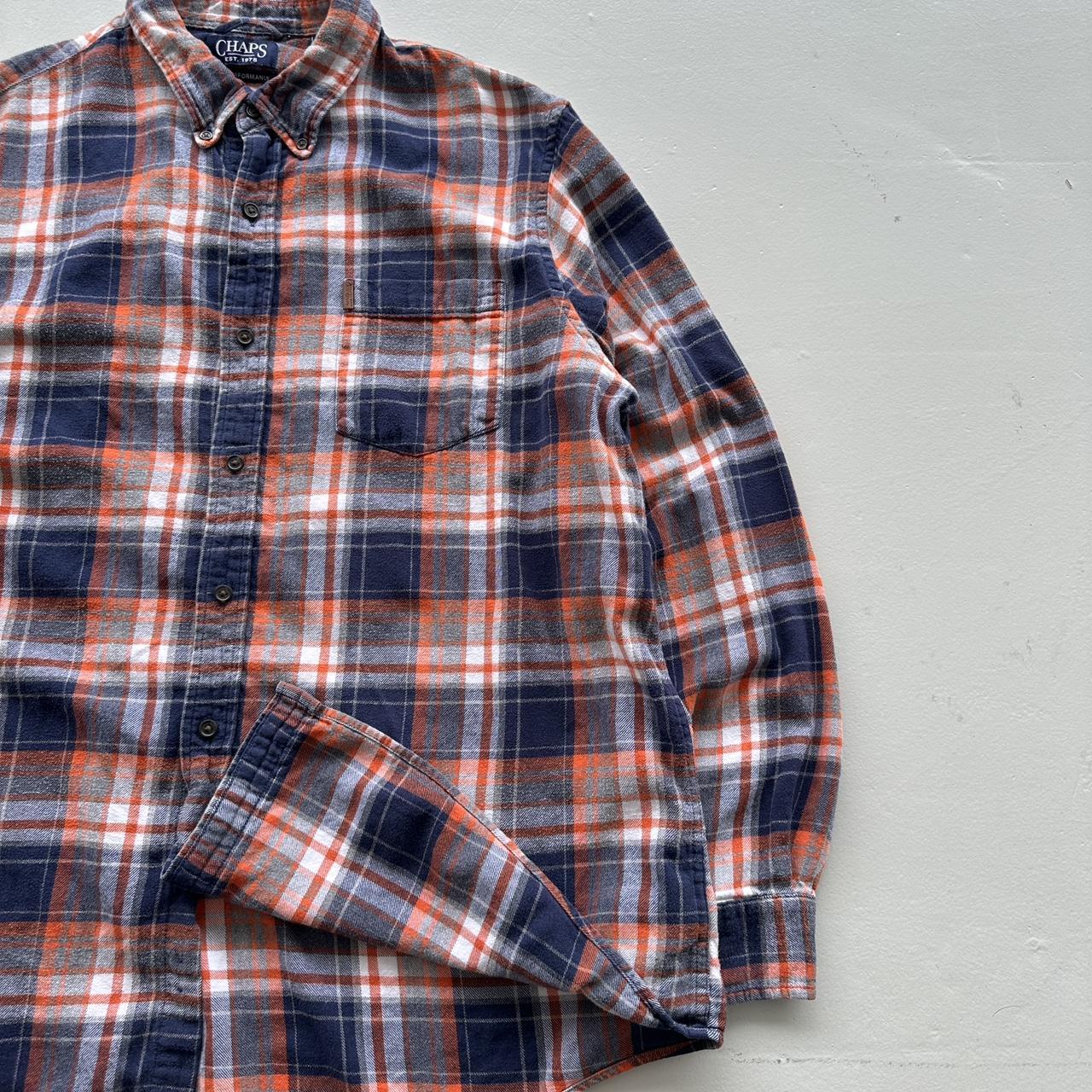 Orange Navy Checkered Chaps 90s Vintage Long sleeve - 2XL