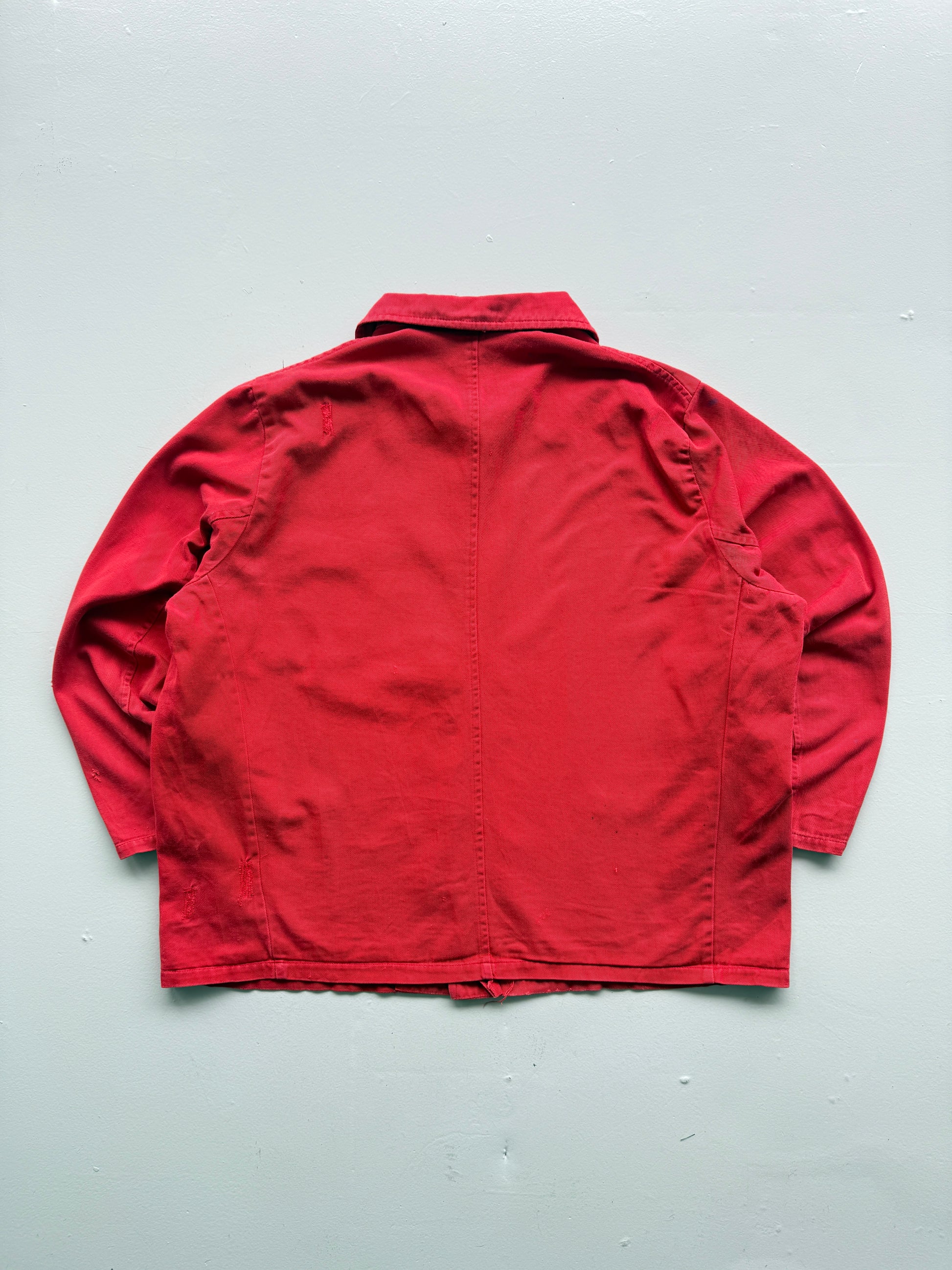 Red Thrashed French Chore Jacket 80's Vintage Workwear CH218 - Medium