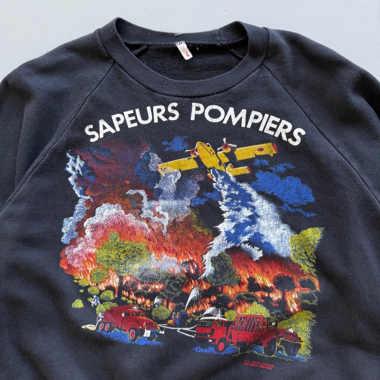 Black French Fire Fighters 90s Vintage Graphic Sweatshirt - XS Mens Womens 8