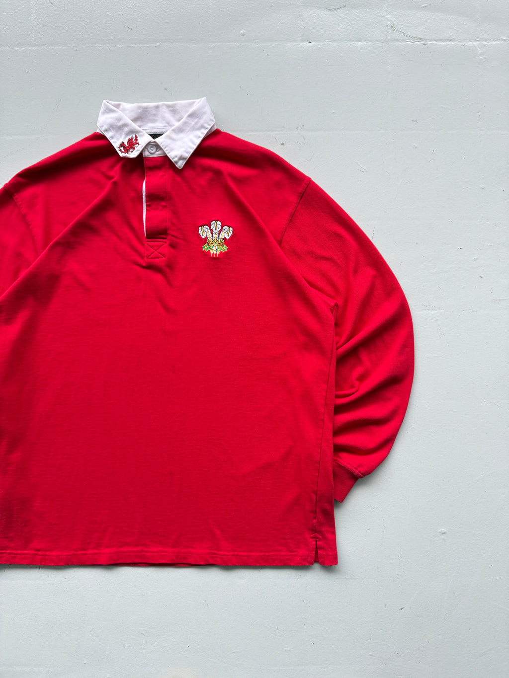Red Wales 90's Vintage Long Sleeve Rugby Union Jersey Polo - Large