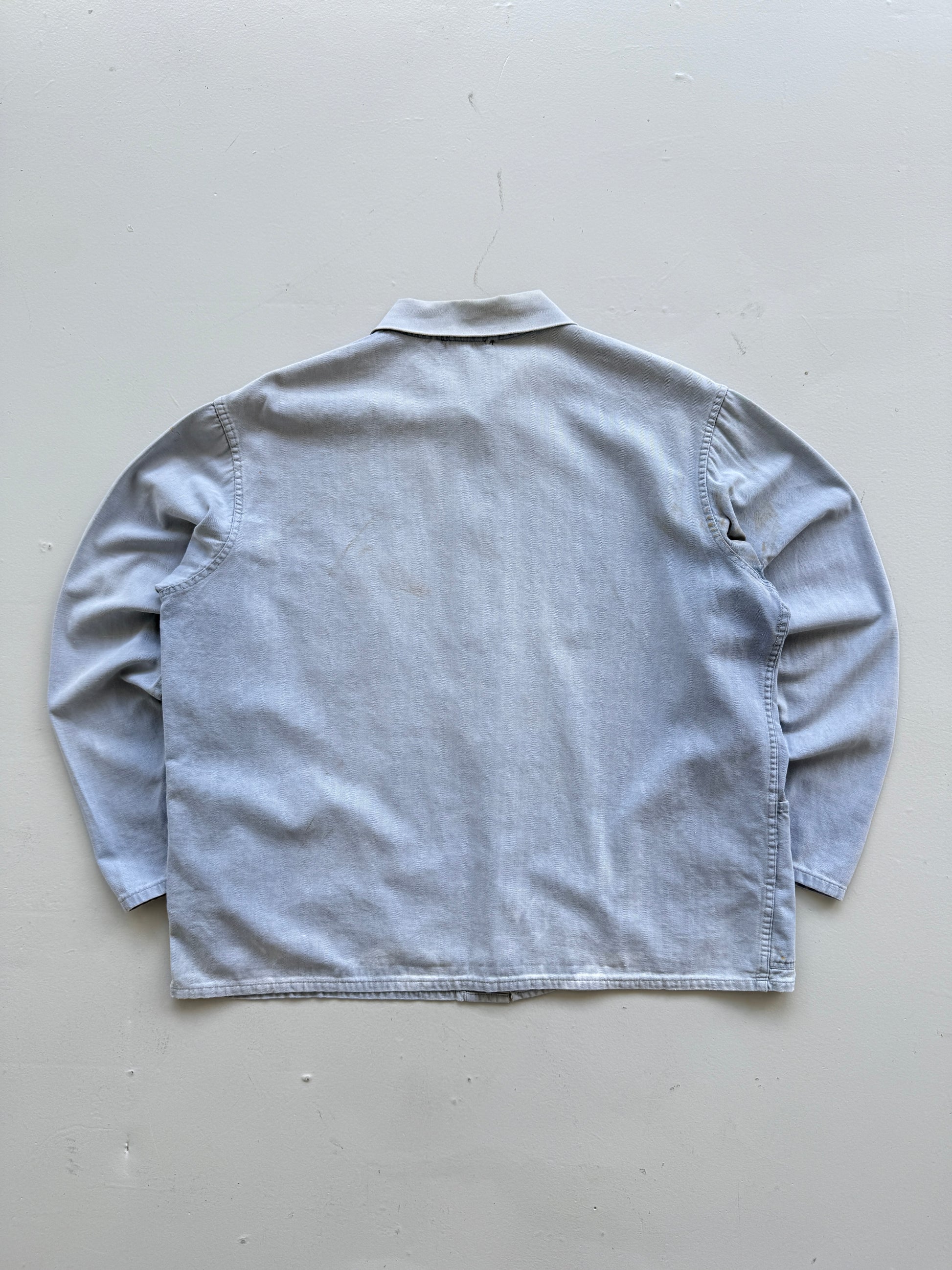 Faded Blue French Herringbone Vintage Workwear Chore Jacket CH367 - Medium