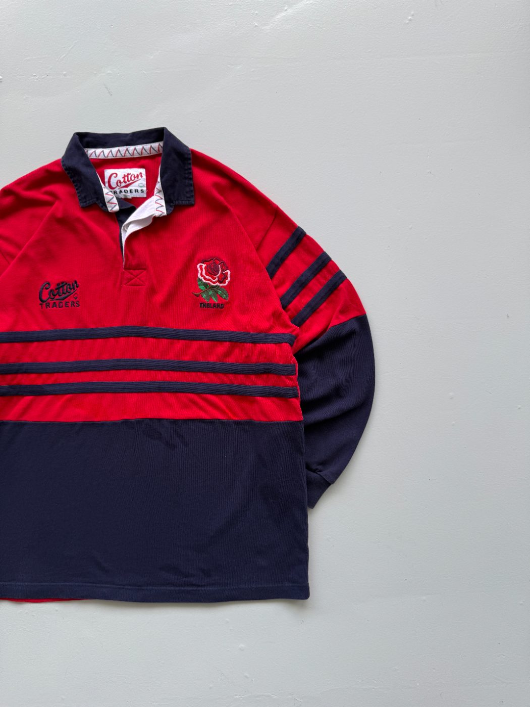 Cotton Traders England Rose Vintage Long Sleeve Rugby Polo Jersey - Large