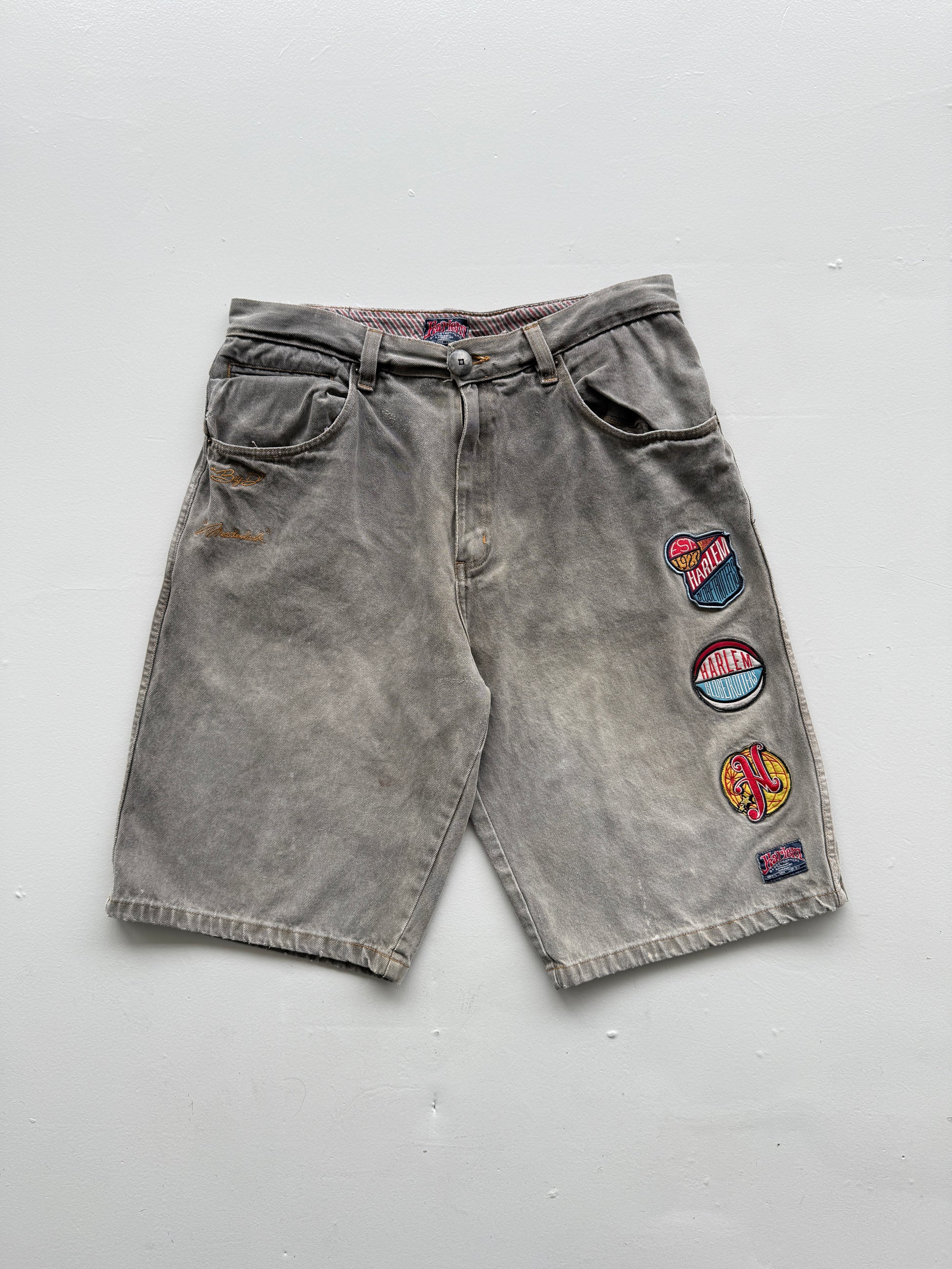 Faded Grey Fubu Platinum 00's Vintage Y2K Denim Shorts - W36 x L12