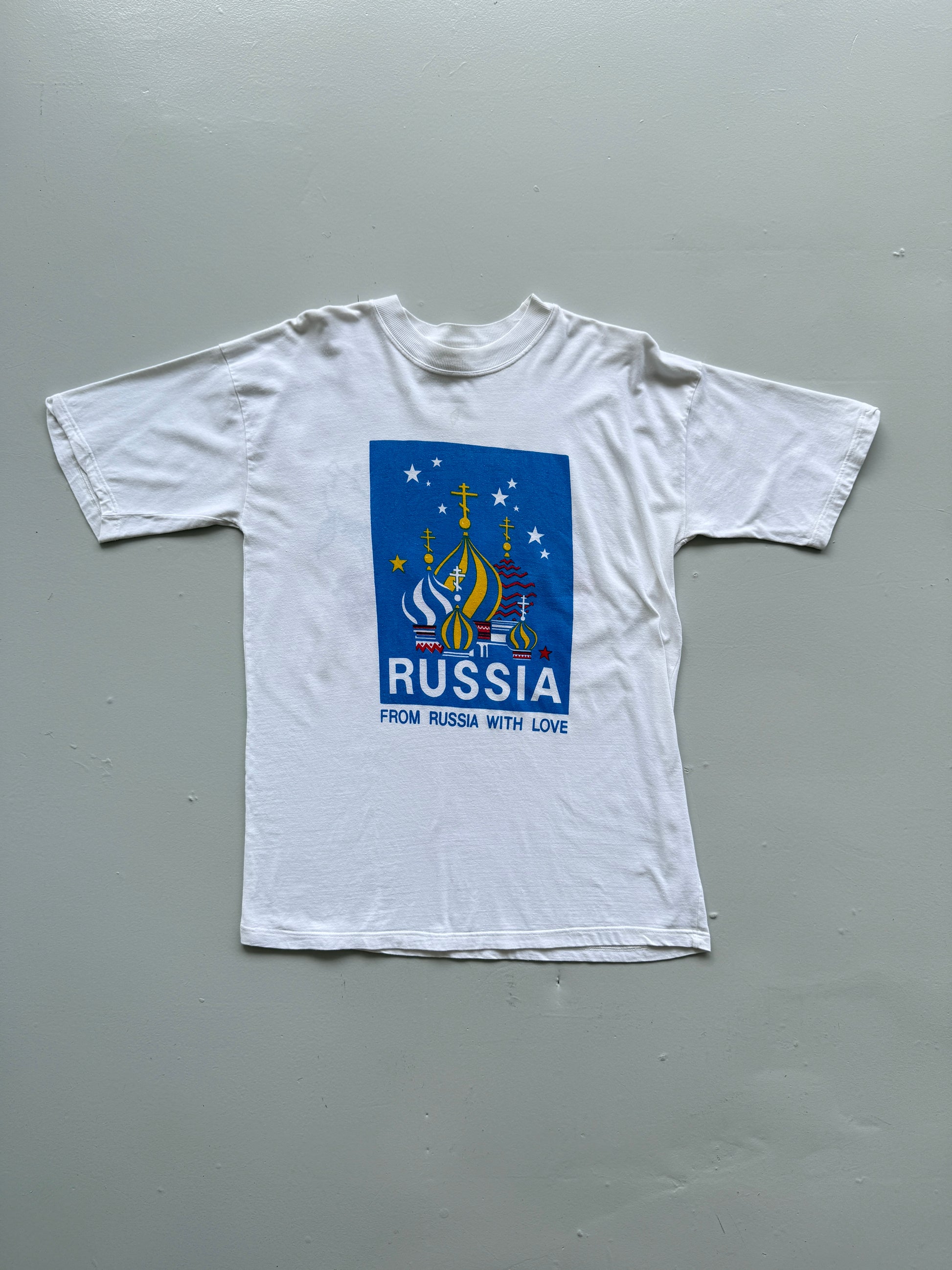 White 'From Russia with Love' 90's Vintage Graphic Tourist T-Shirt - Large