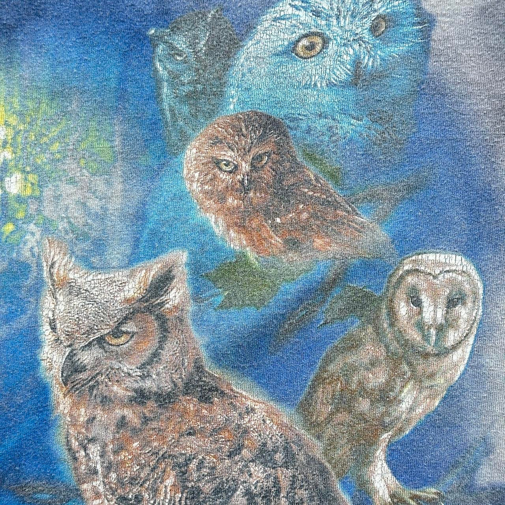 Grey Tie Dye Owls Vintage 90’s T-shirt - Large