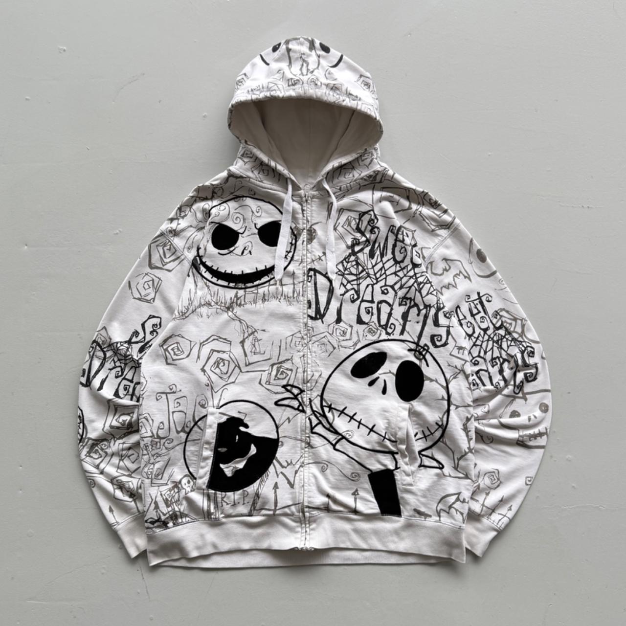 White Nightmare before Christmas 00s Graphic Full-Zip Hoodie - Large