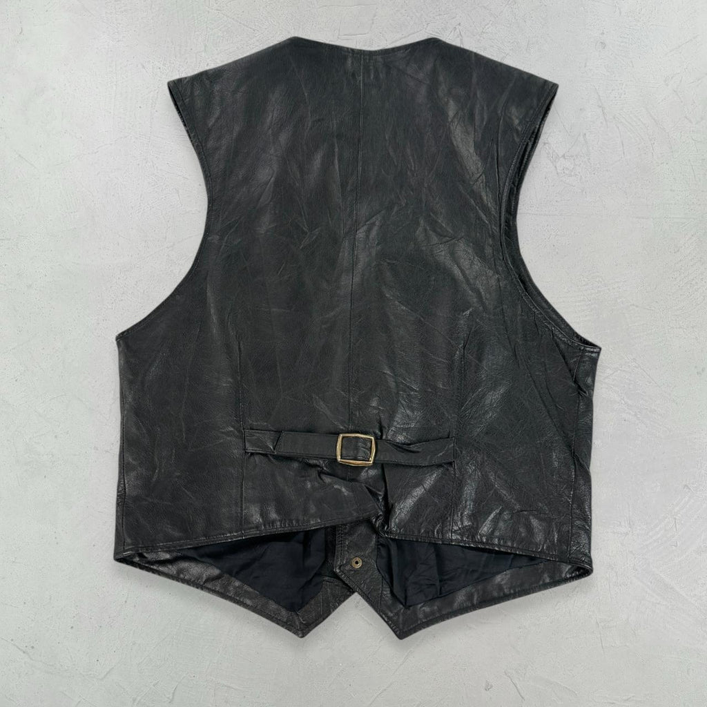Black Leather 90s Western Waistcoat - Medium
