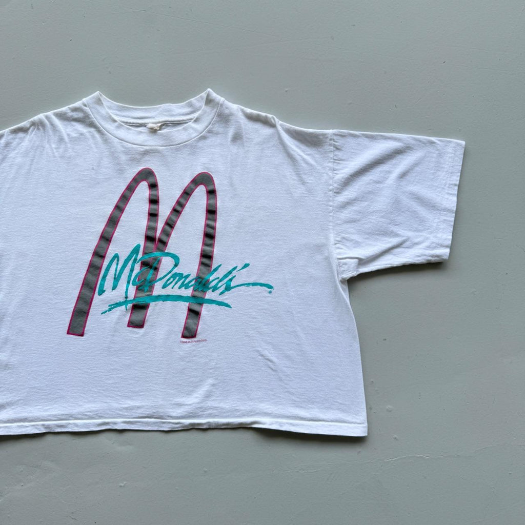 White McDonald's 80s Cropped Vintage T-shirt - Large