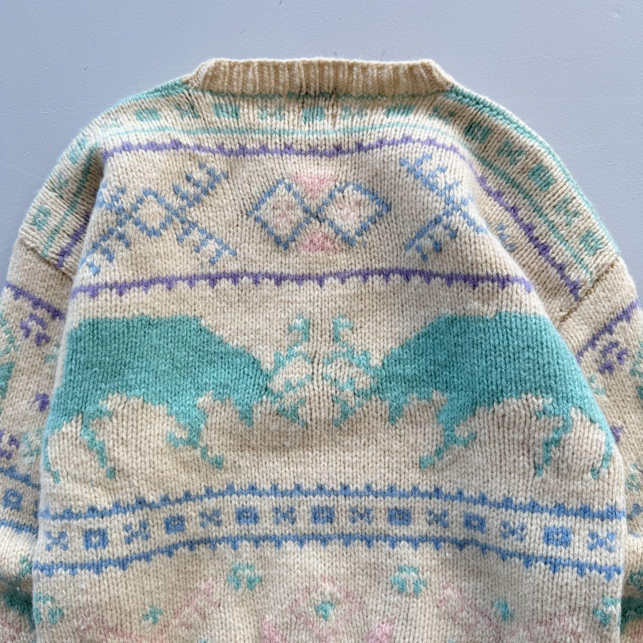 Cream Western Inspired Shetland Heavy Knit 80's Woollen Jumper - Small