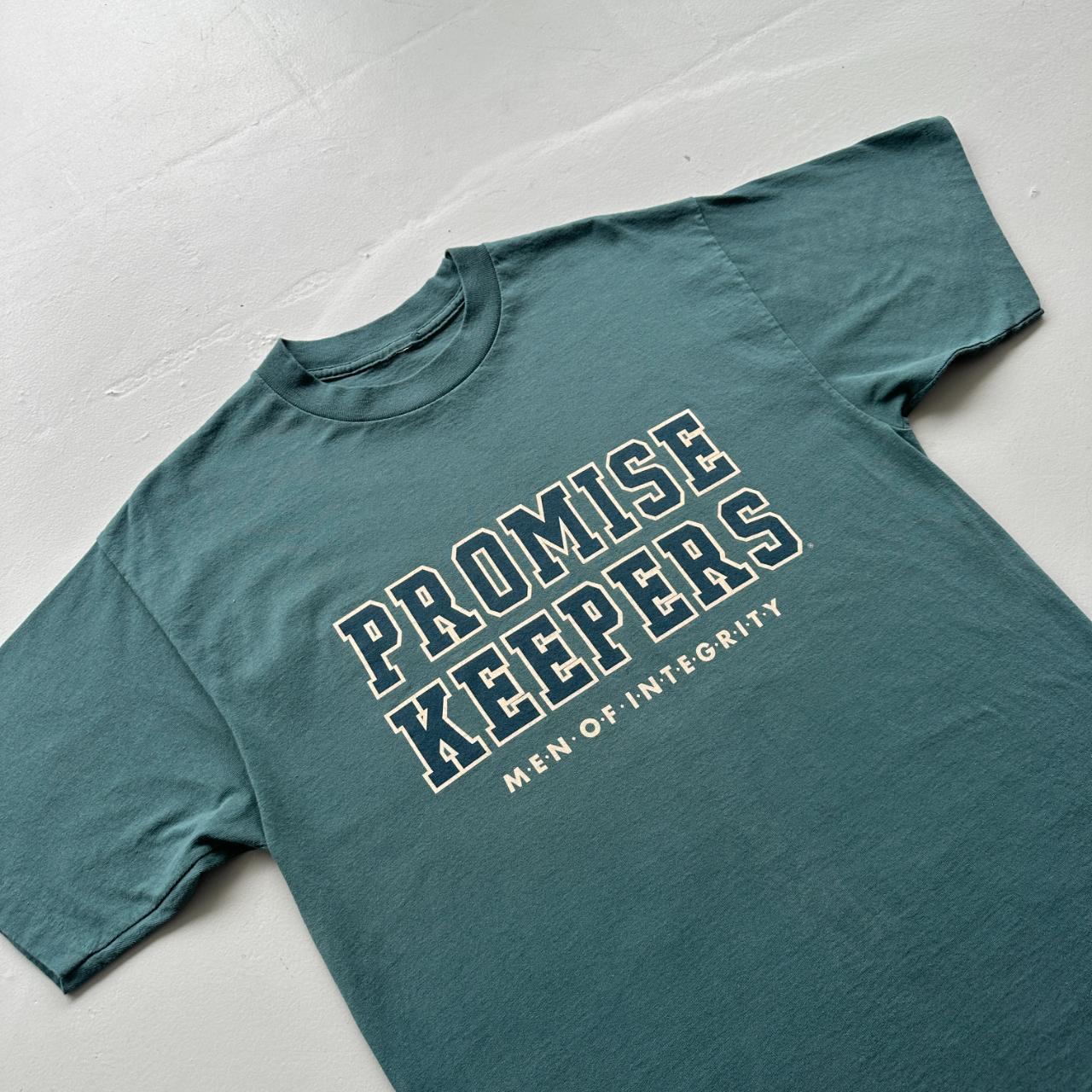 Teal Blue Promise Keepers Slogan 90s Vintage T-shirt - Medium