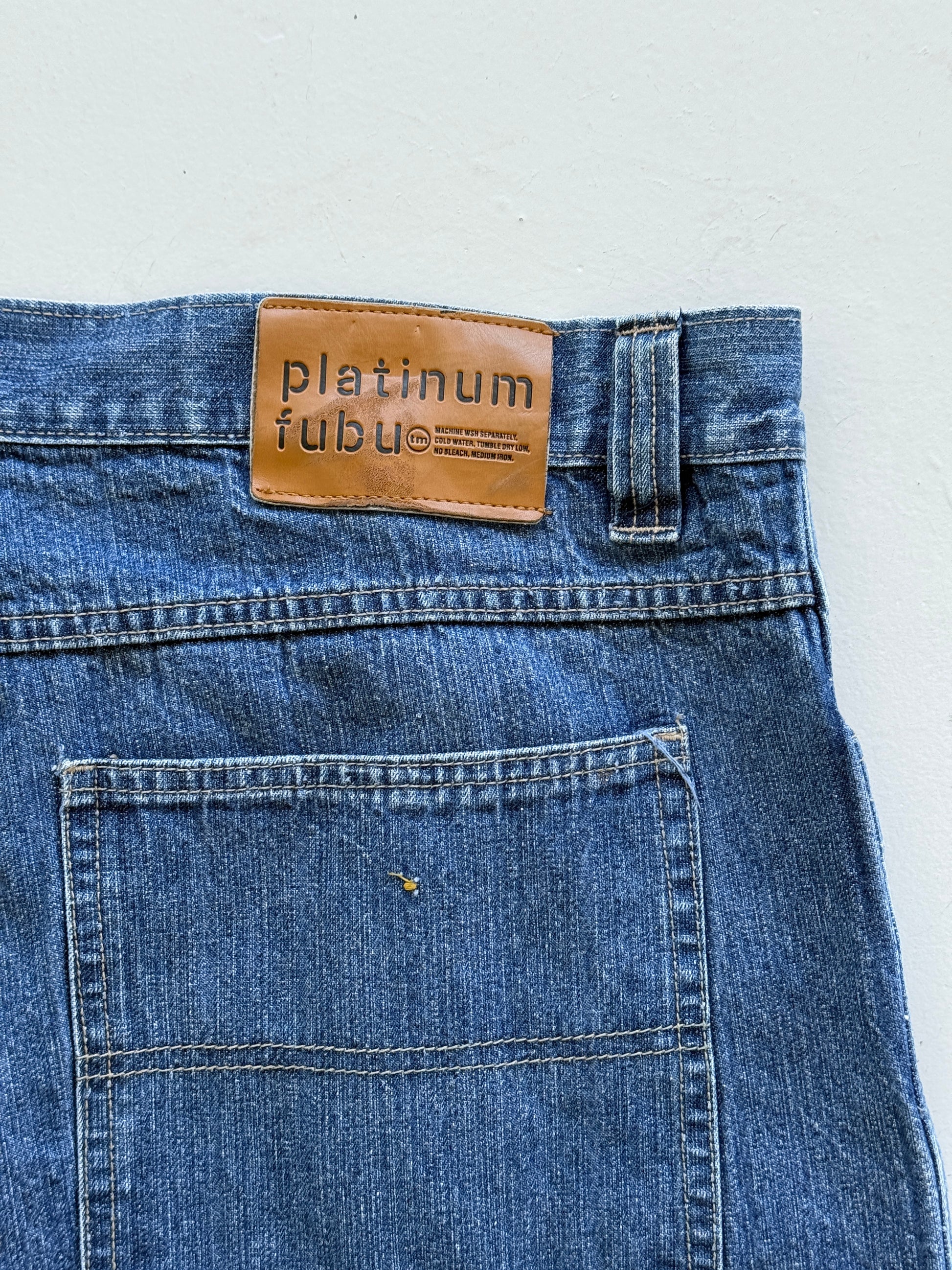 Mid Blue Fubu 90's Vintage Baggy Hip Hop Denim Shorts - W40 x L14