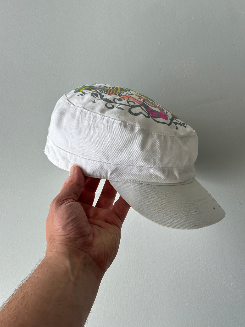 White LOVE Studded Y2K Cadet Cap Military Style 00's Grunge Aesthetic