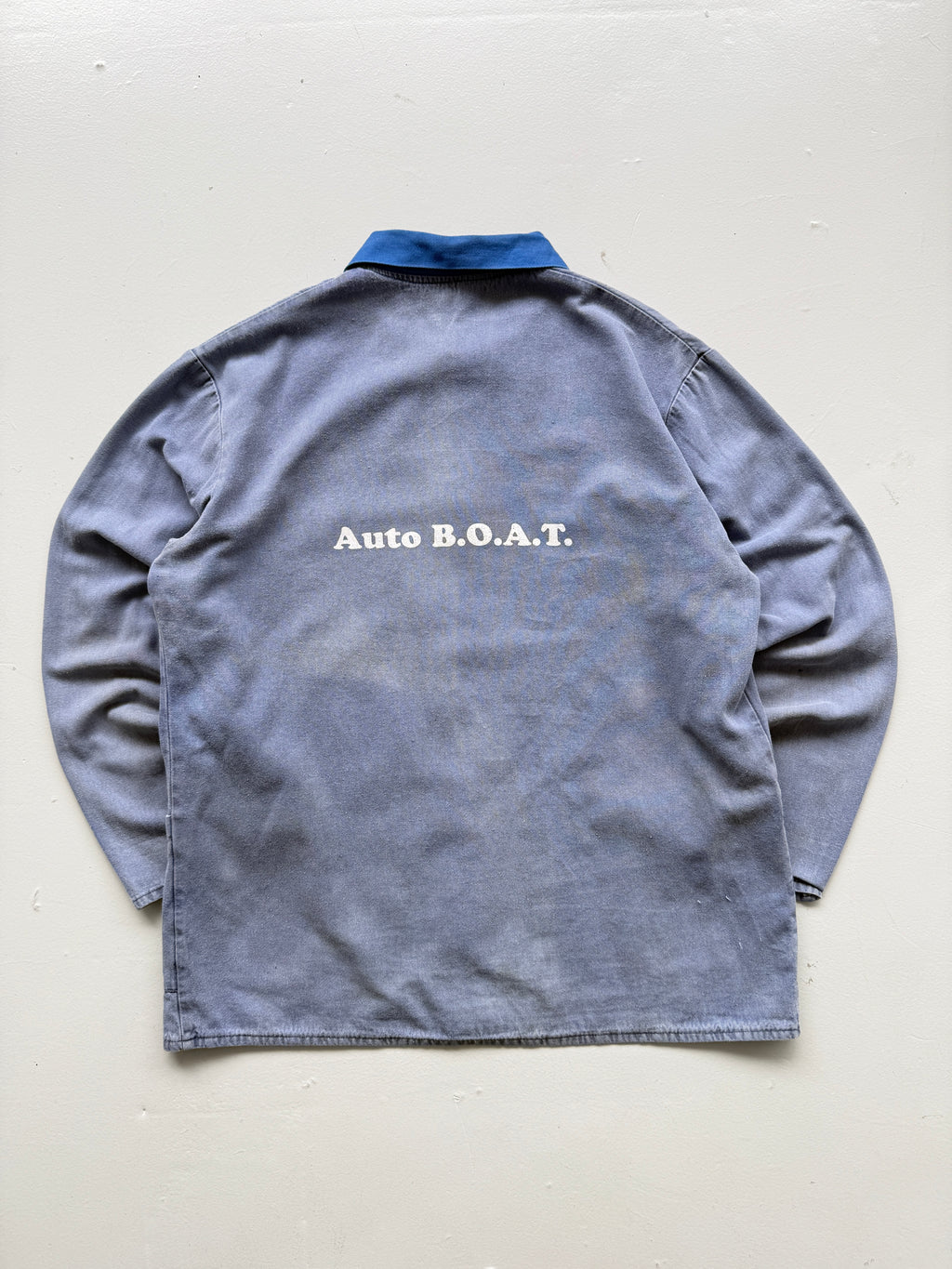 Faded Blue Auto B.O.A.T. French 1960s Vintage Workwear Chore Jacket CH396 - Larg