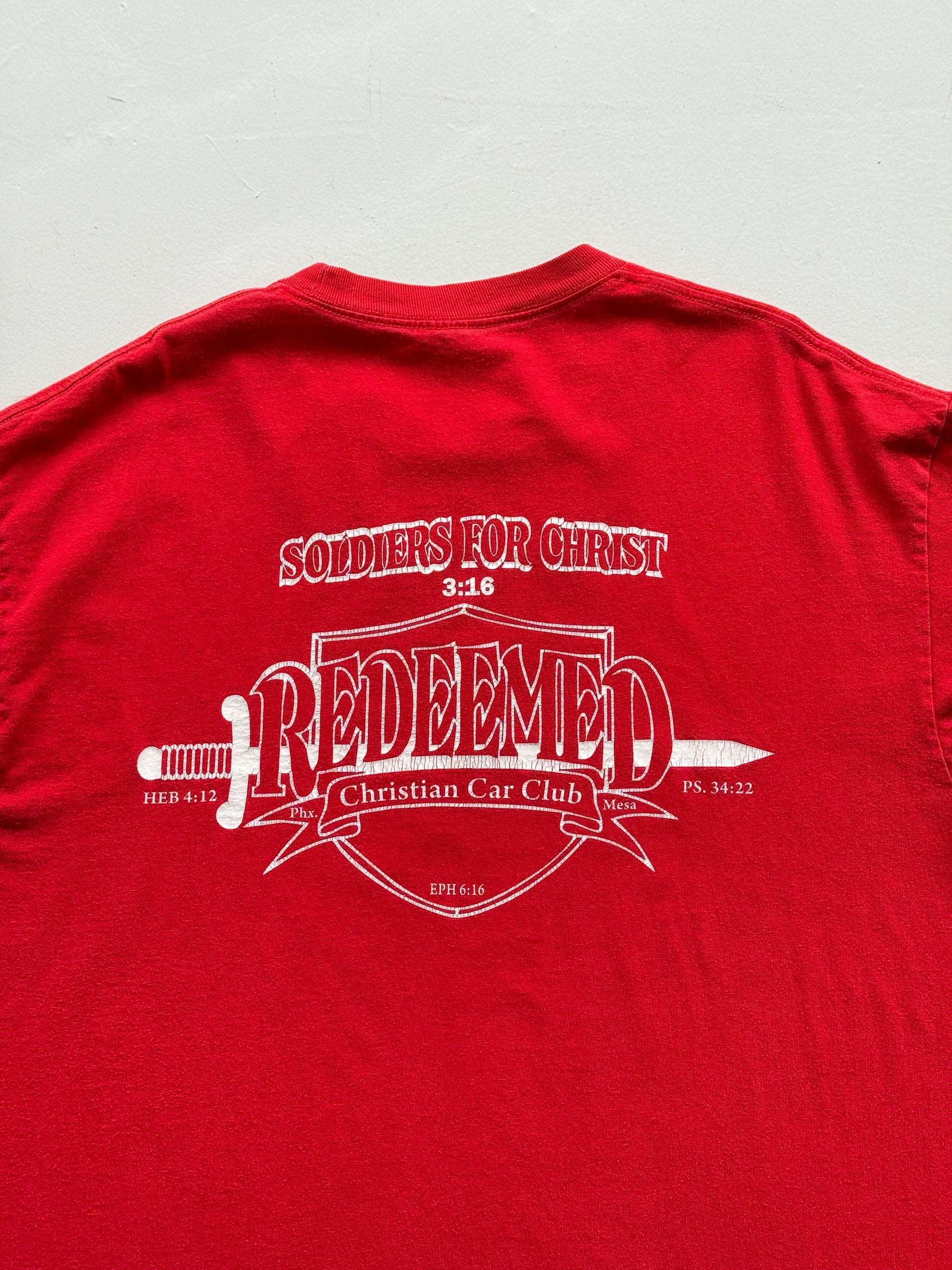 Red Redeem Christian Car Club 90's Vintage Graphic T-Shirt - XL