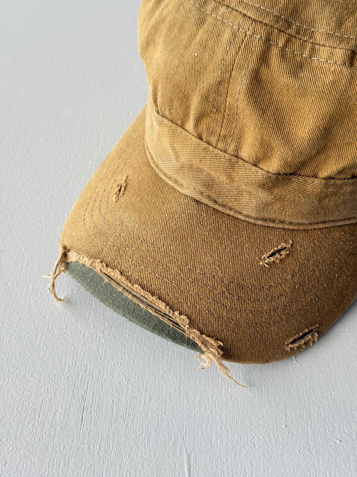 Khaki Brown Distressed Y2K Cadet Cap Military Style 00's Grunge Aesthetic