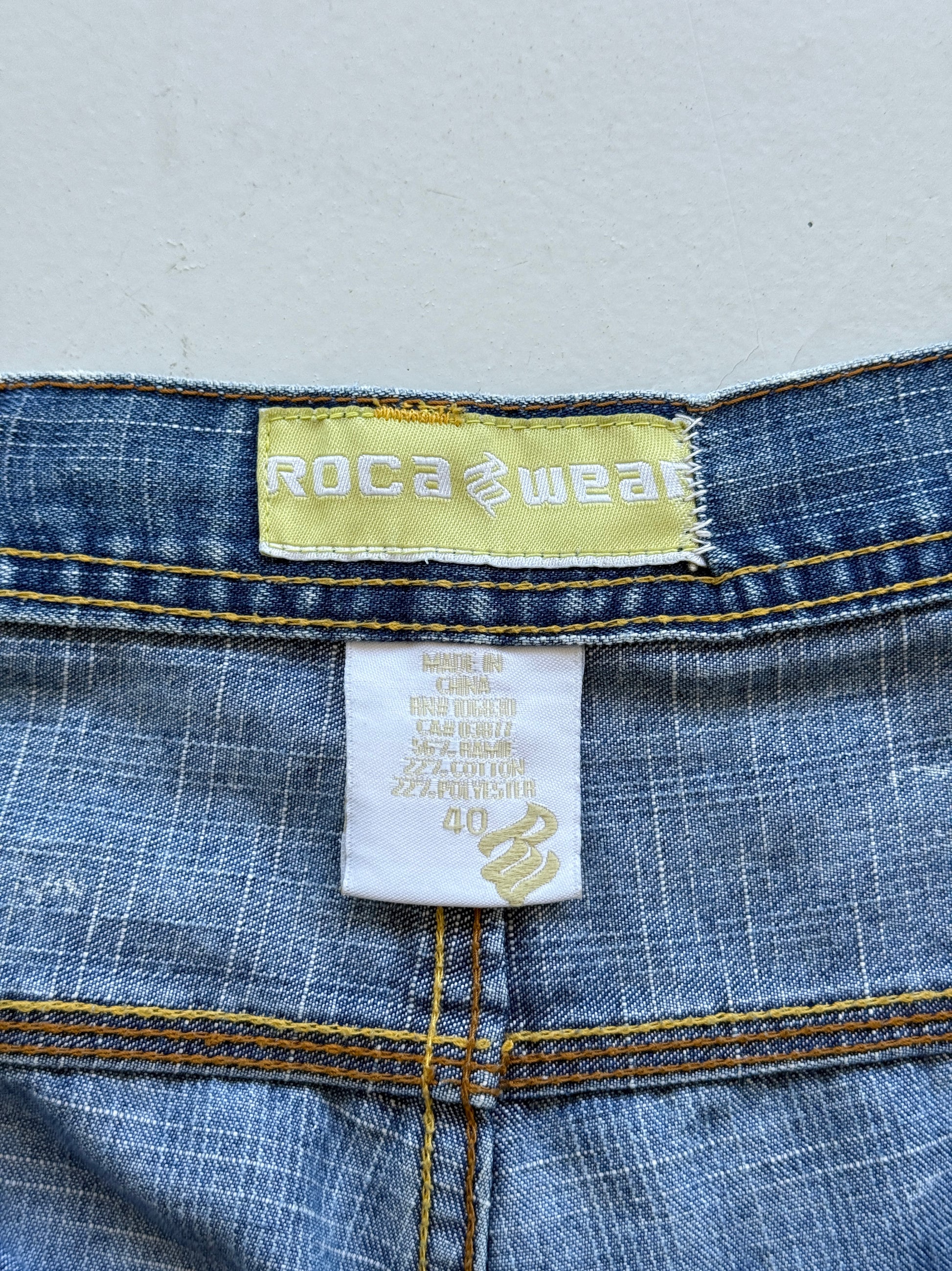 Light Blue Rocawear 00's Vintage Y2K Baggy Hip Hop Denim Shorts - W38 x L14