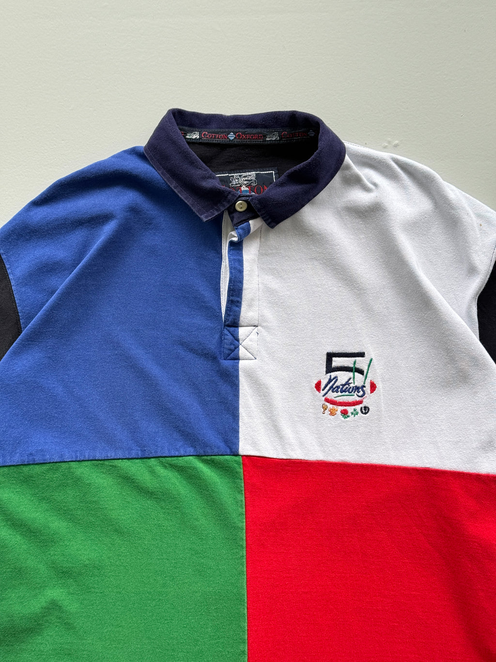 Navy Blue Five Nations 90's Vintage Long Sleeve Rugby Polo Jersey - XL