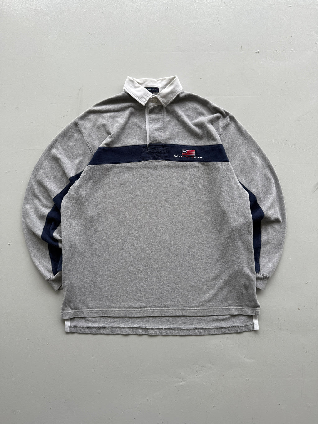 Grey Gant 90's Vintage Long Sleeve Rugby Jersey Polo Shirt - XL