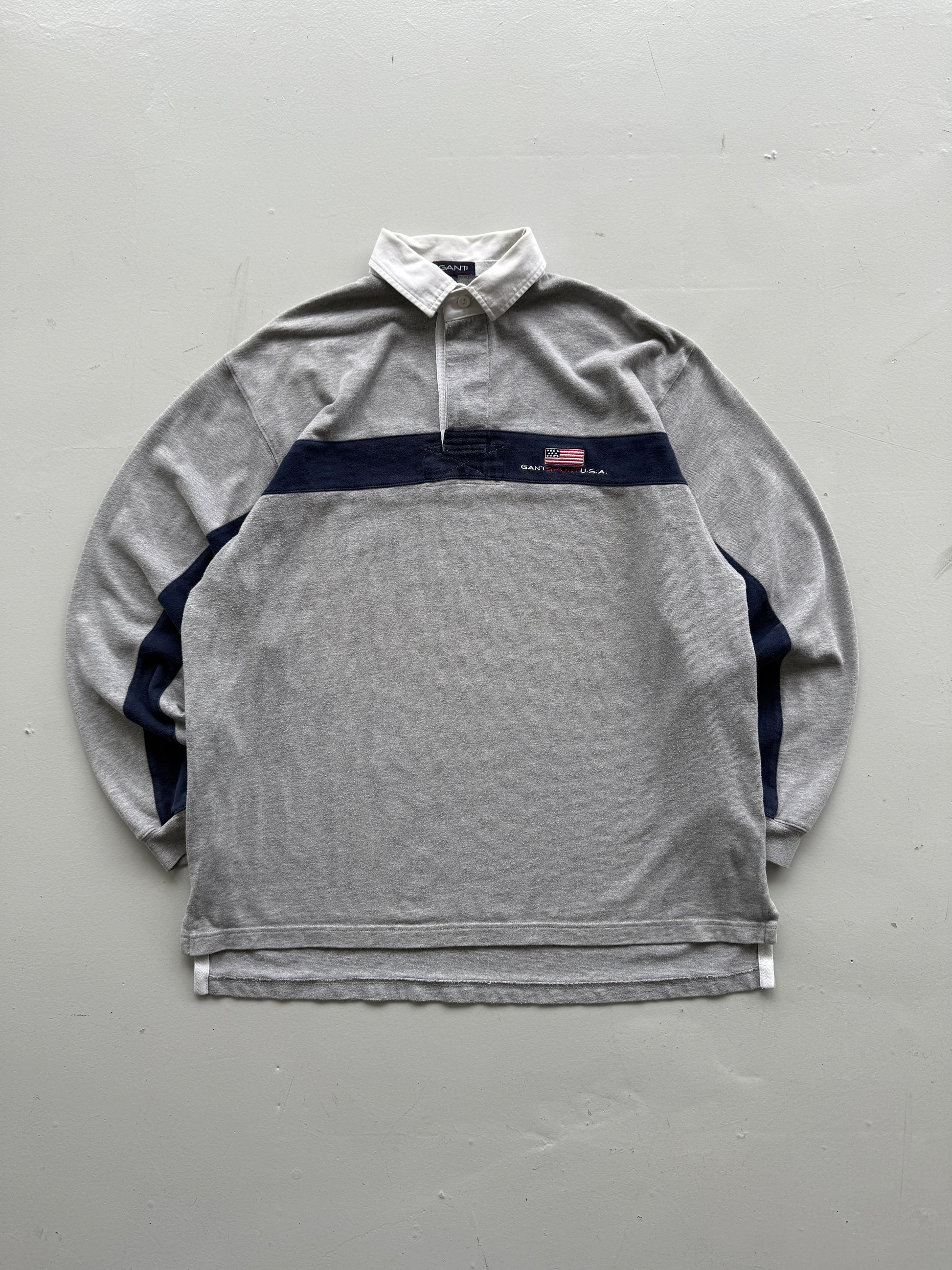 Grey Gant 90's Vintage Long Sleeve Rugby Jersey Polo Shirt - XL