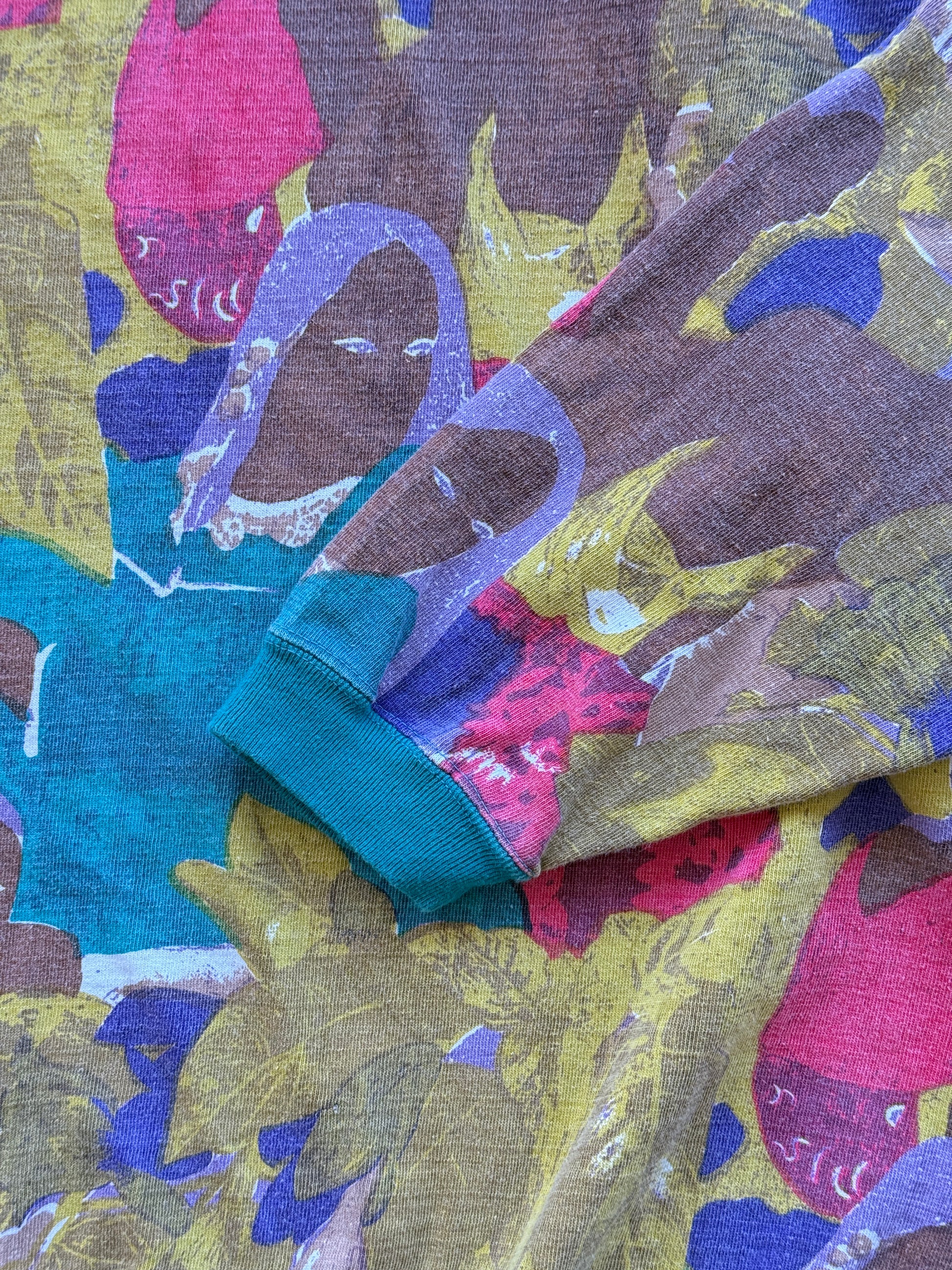 Yellow illustrated 90's Vintage African Women Long Sleeve T-Shirt- Medium