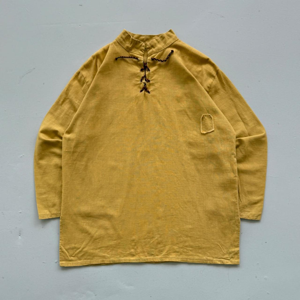 Yellow Linen Pullover Hippie 70's Shirt Smock - XL