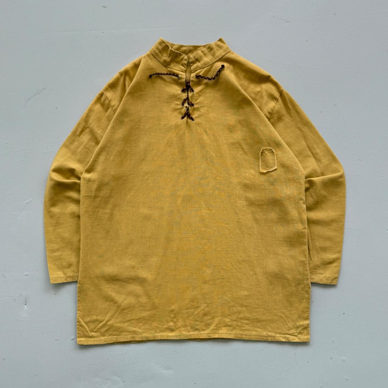 Yellow Linen Pullover Hippie 70's Shirt Smock - XL