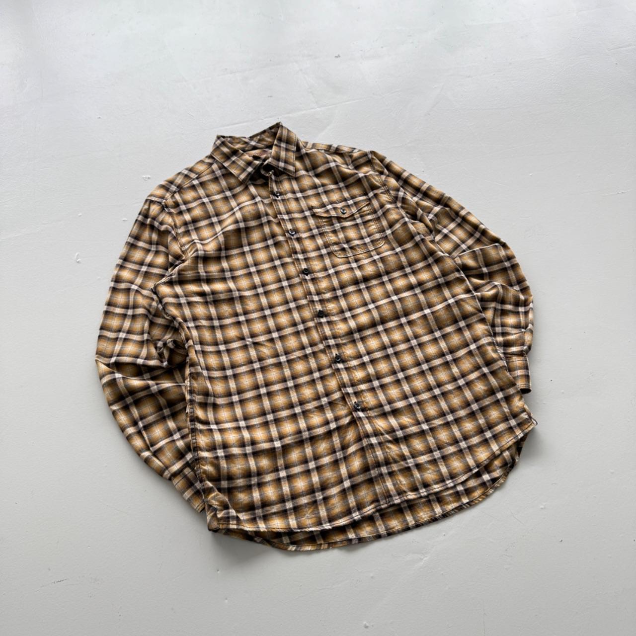Yellow Checkered Long Sleeve 90s Vintage Flannel Shirt - Large