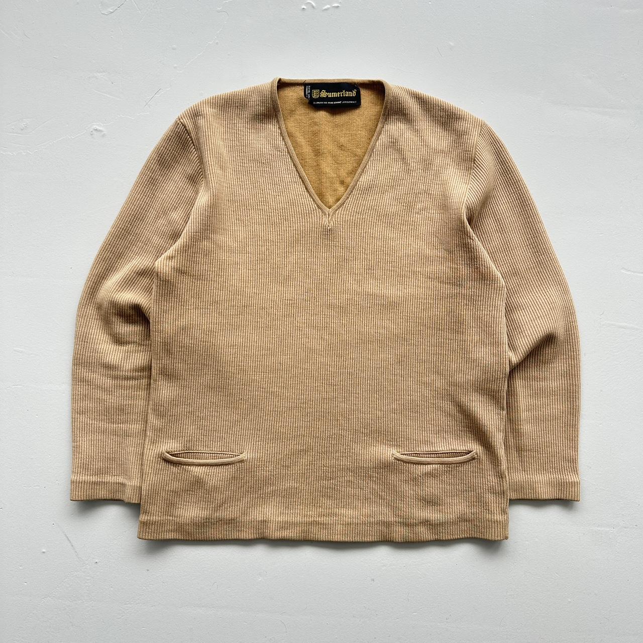 Tan Pure Wool Jersey Knit Vintage Sunderland 70s Sweatshirt - Medium