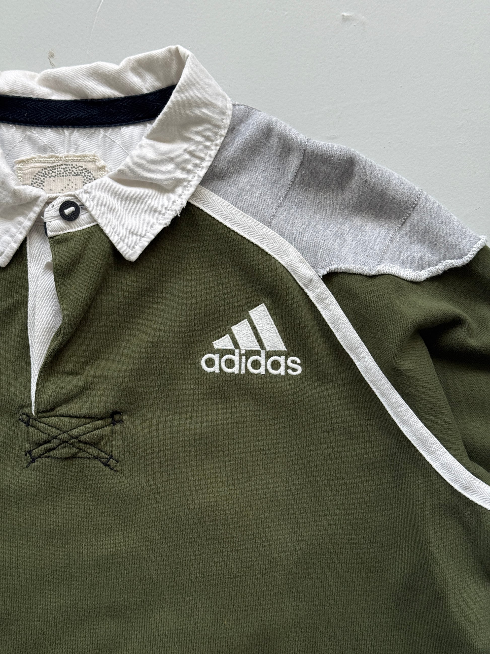 Adidas Olive Green & Grey 00's Vintage Rugby Polo Shirt - XL